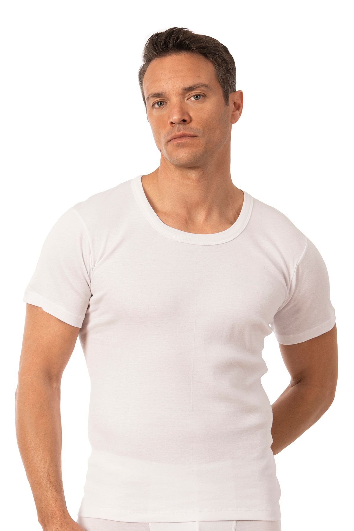ÖZKAN underwear-Özkan 0059 Men's 100% Cotton Single Jersey Fabric Open Neck Half Sleeve Undershirt 5