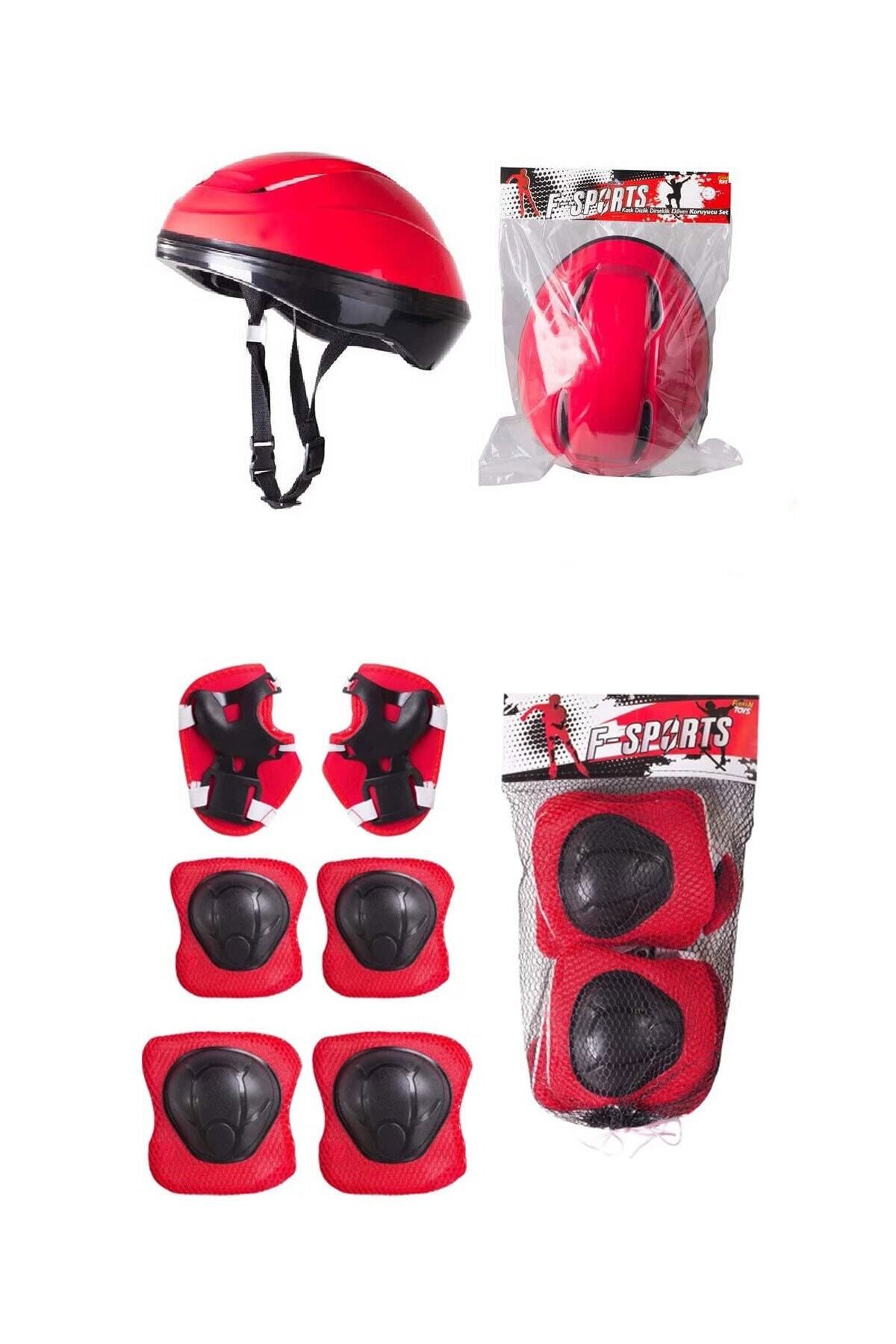 Mhm Collections Kız Çocuk Kırmızı Kask Dizlik Kolluk Ve Dirseklik Koruyucu Takım Seti