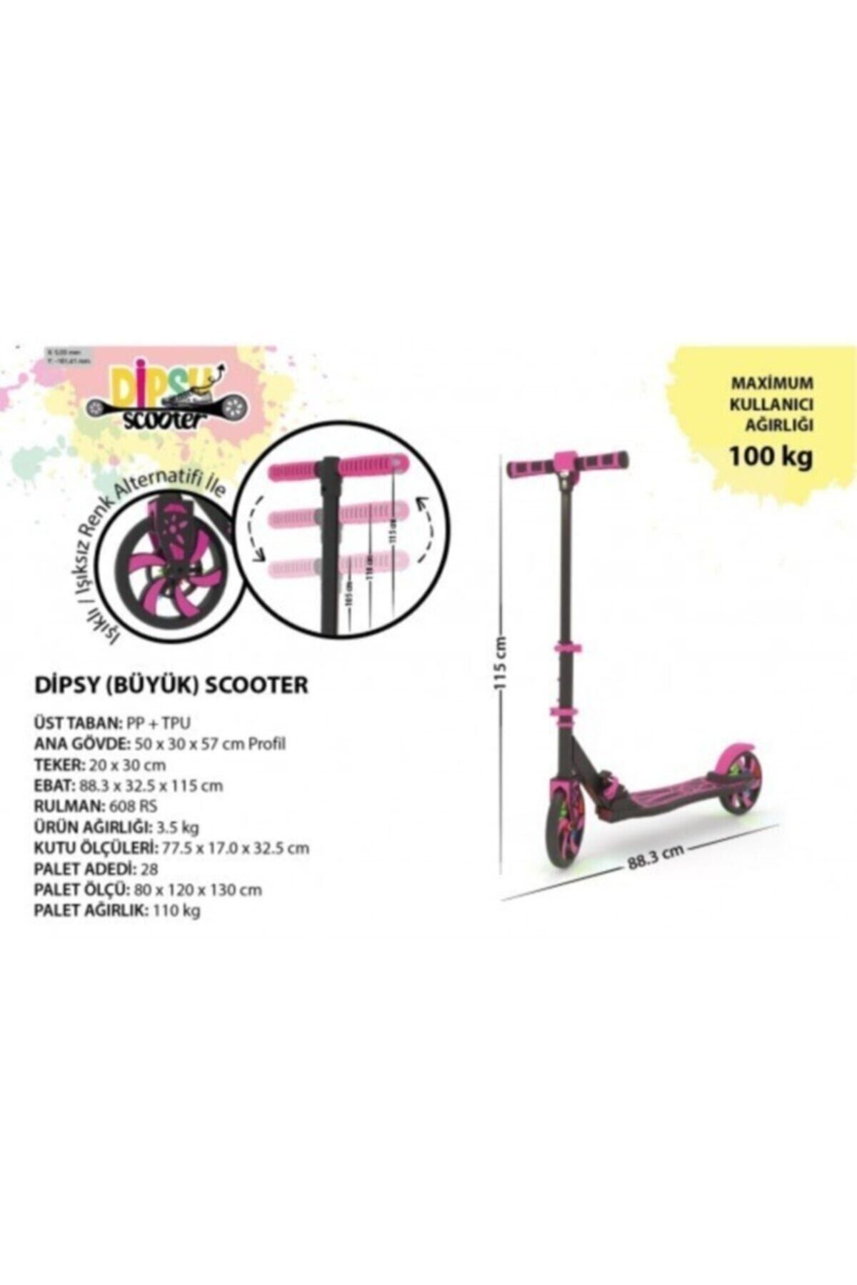 Mhm Collections Dipsy Scooter Işıksız 2 Tekerli Katlanabilir Pembe