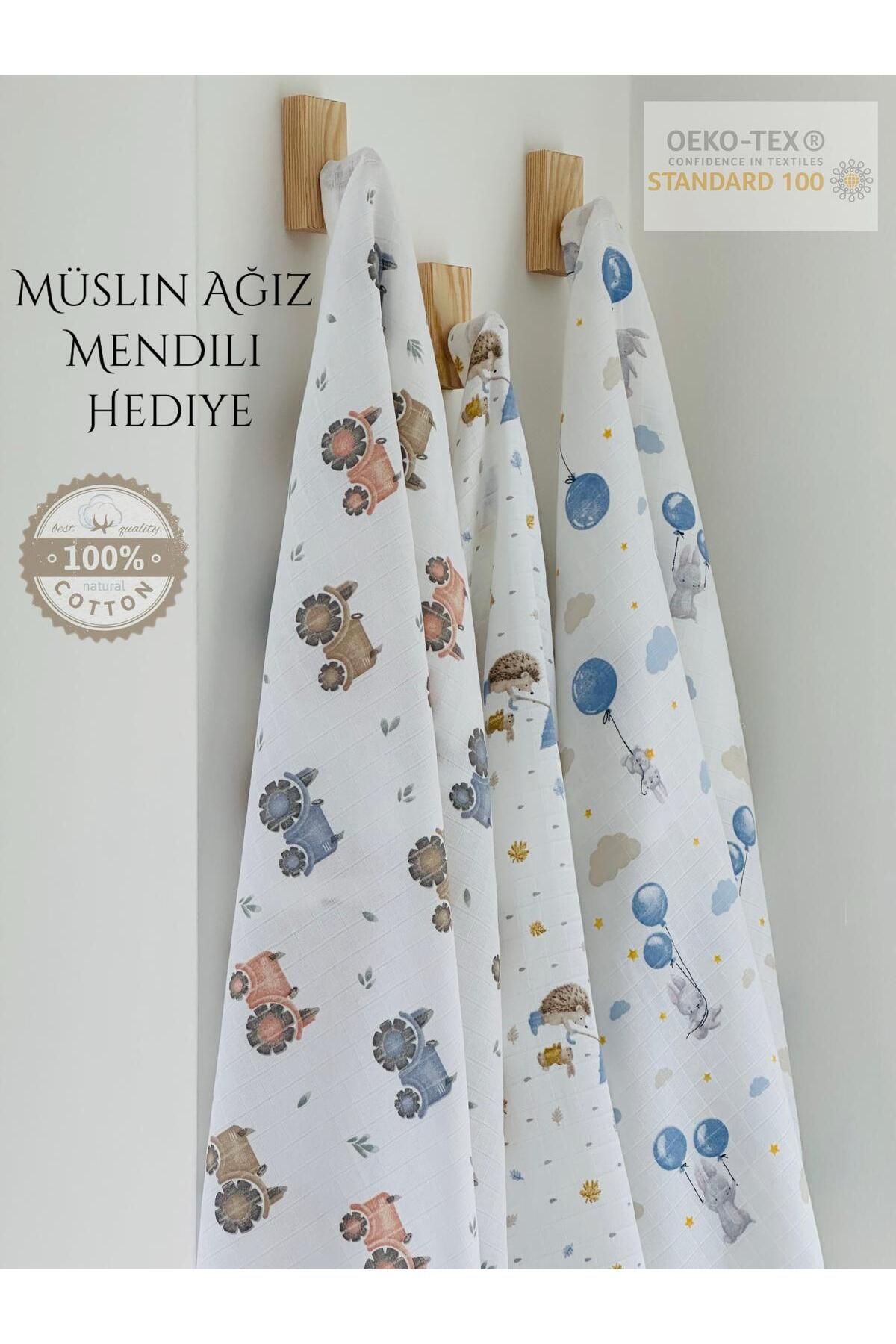 Fulya Tuhafiye-100% Cotton 3-Piece Muslin Baby Blanket Set Oeko-Tex Certified Muslin Blanket 80 X 90 cm 1