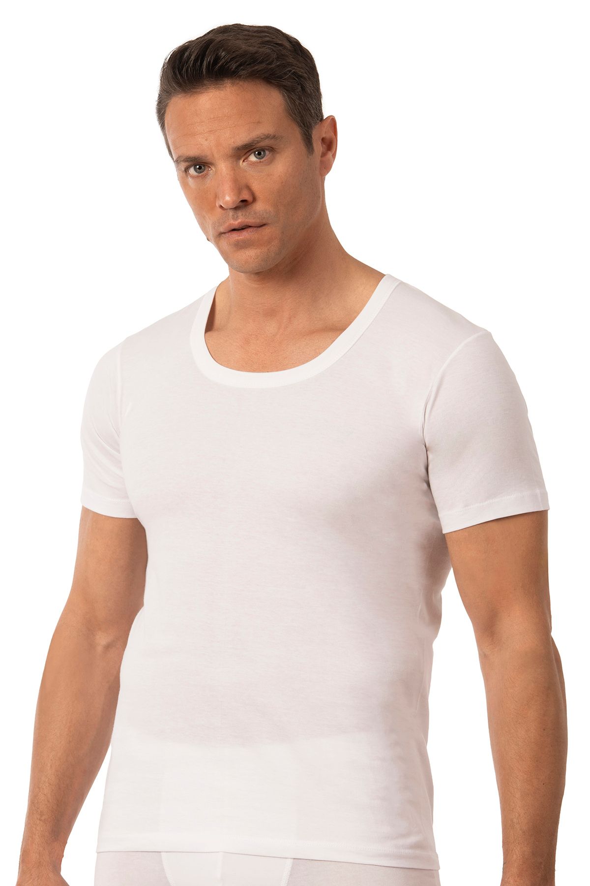 ÖZKAN underwear-Özkan 0059 Men's 100% Cotton Single Jersey Fabric Open Neck Half Sleeve Undershirt 3