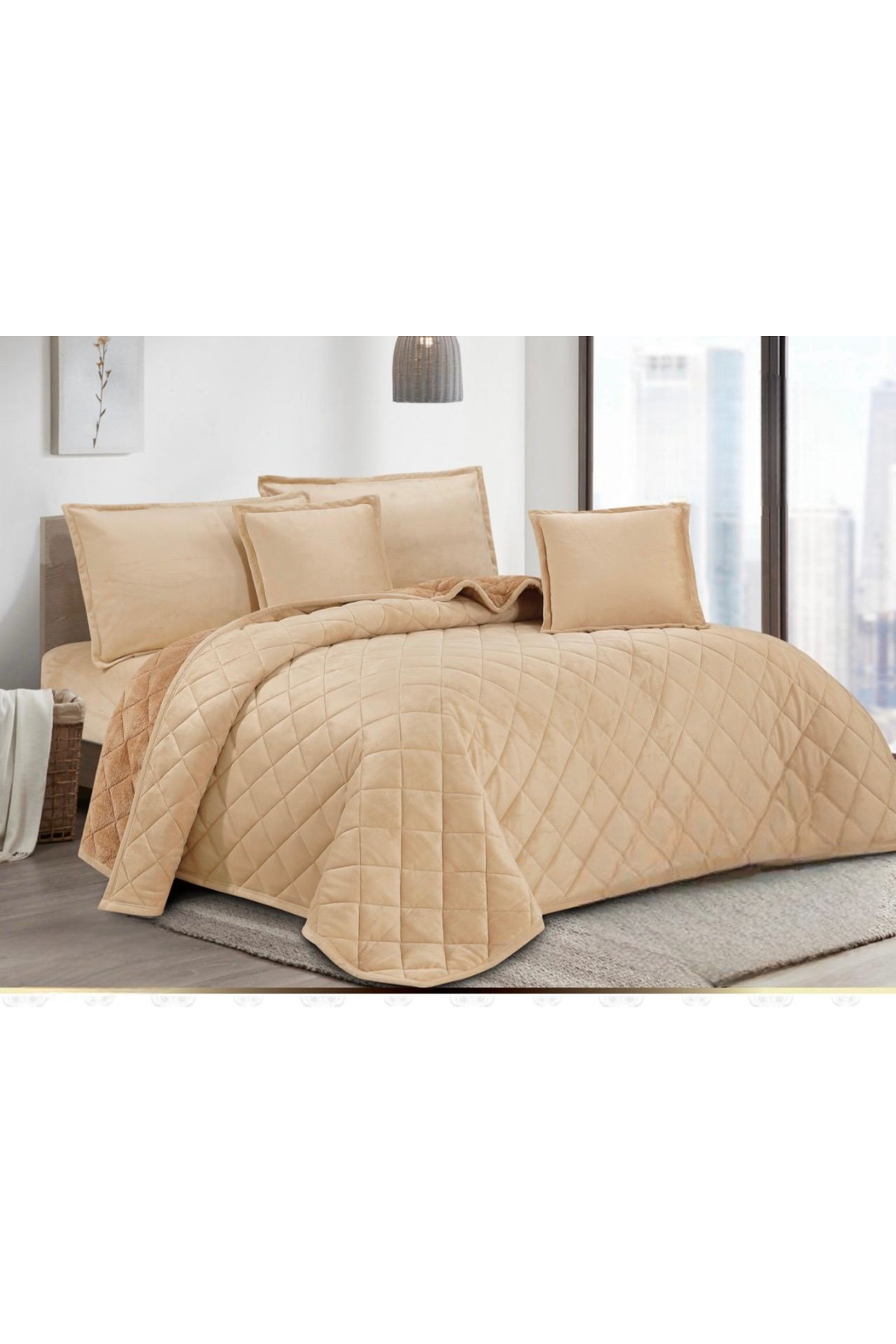 طقم لحاف من هورس فرو ومخمل شتوي مضغوط بقماش متين وناعم 6 قطع مقاس كنج