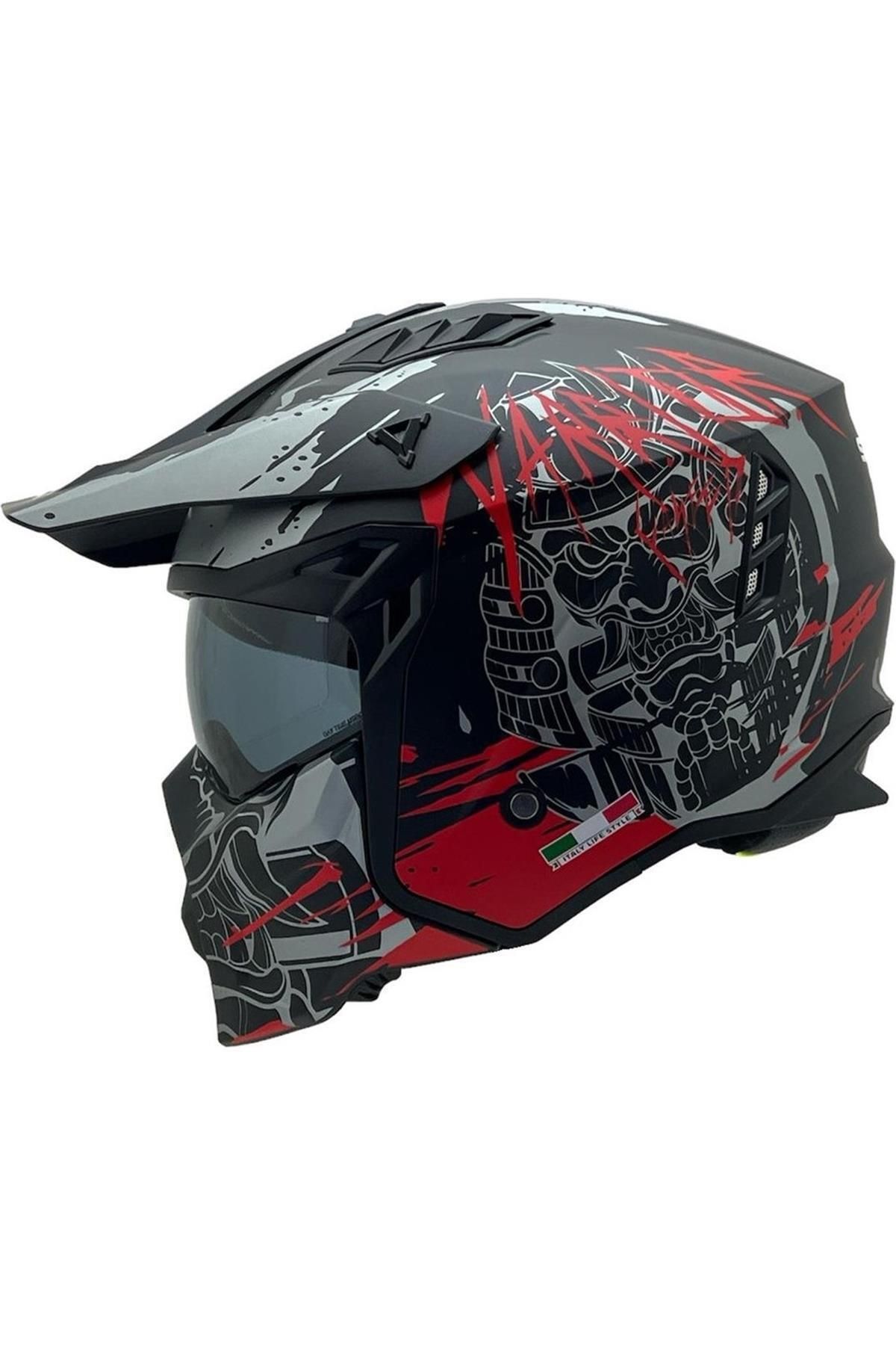 Mhm Collections - FS-X1 SEUL WARRIOR FULLFACE KASK - SİYAH GRİ KIRMIZI - Large Beden