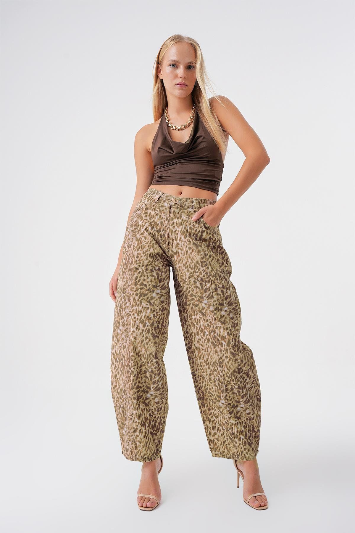 BPF-High Waist Balloon Fit Jeans - Multicolored Leopard Pattern 3