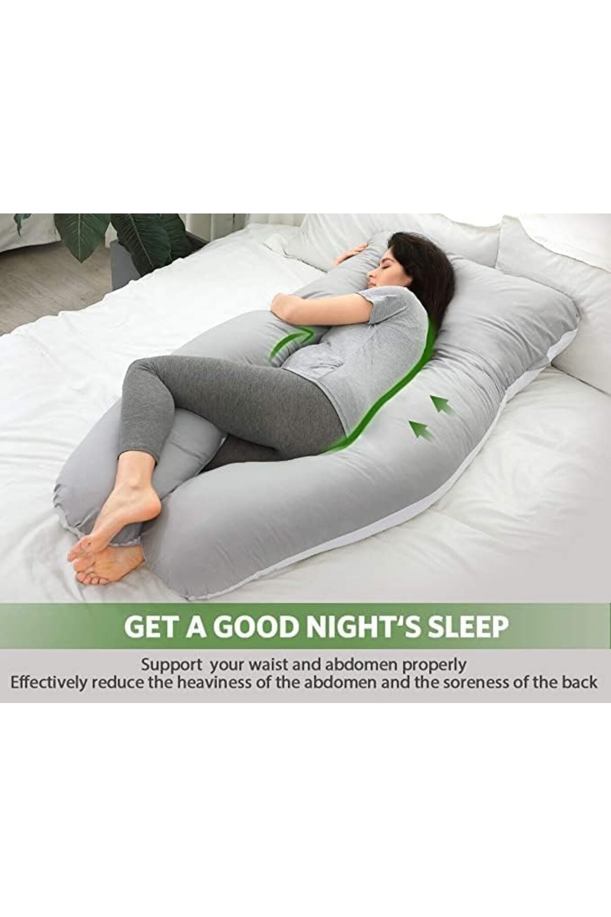 وسائد الحمل، وسادة للجسم بالكامل مع غطاء قابل للغسل للنساء الحوامل (أبيض ورمادي)