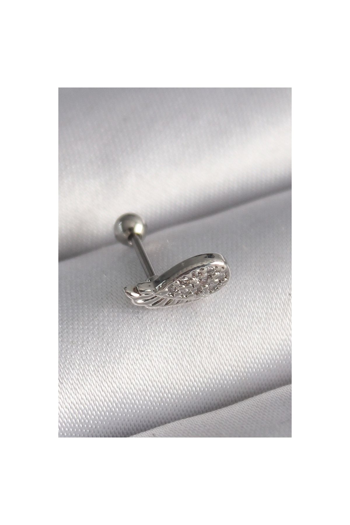 Marsilyan 316L Çelik Gümüş Renk Zirkon Taşlı Kanat Tragus Piercing - TJ-PR1269