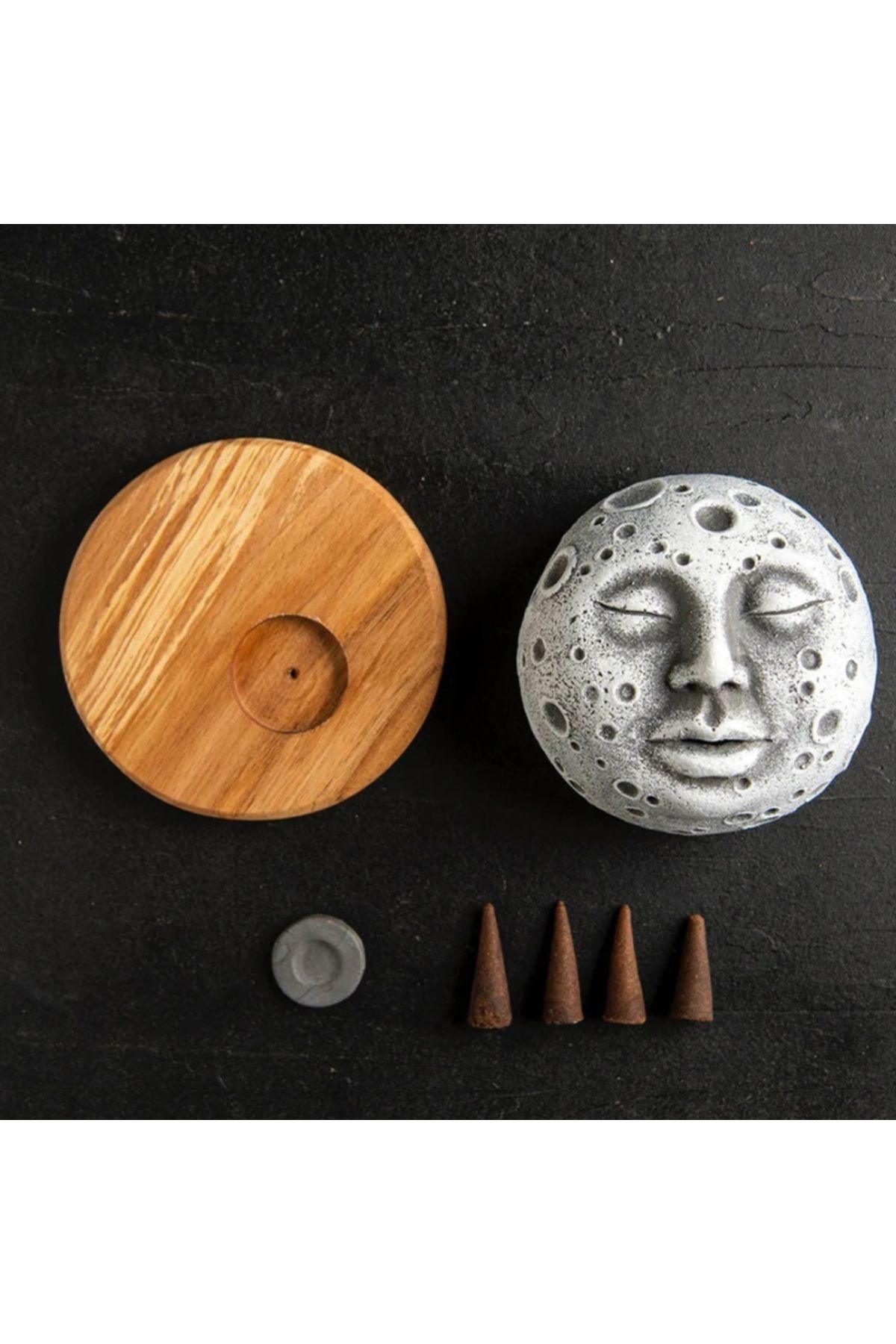 OEM-Scented cone holder, Moon face, resin with wooden base, a fascinating decorative object 9