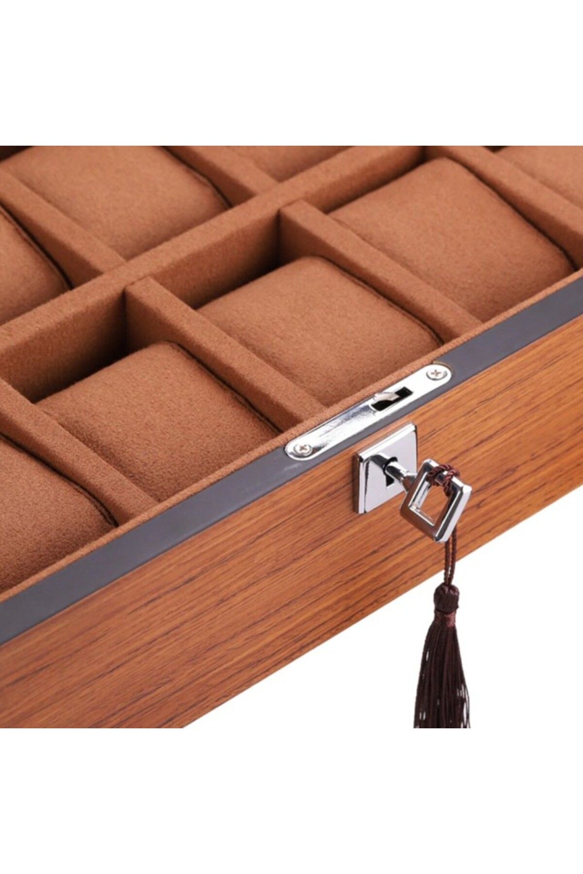 PUFO-Wooden Box For Storing And Organizing 12 Watches, Elite Edition Model, With Key, Brown 6