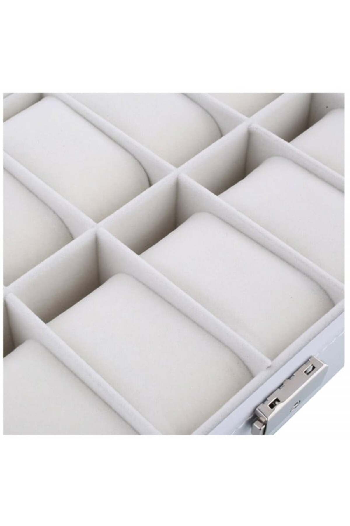 PUFO-Elegant storage box with compartments for 12 watches, Pufo Premium model with key, white 4