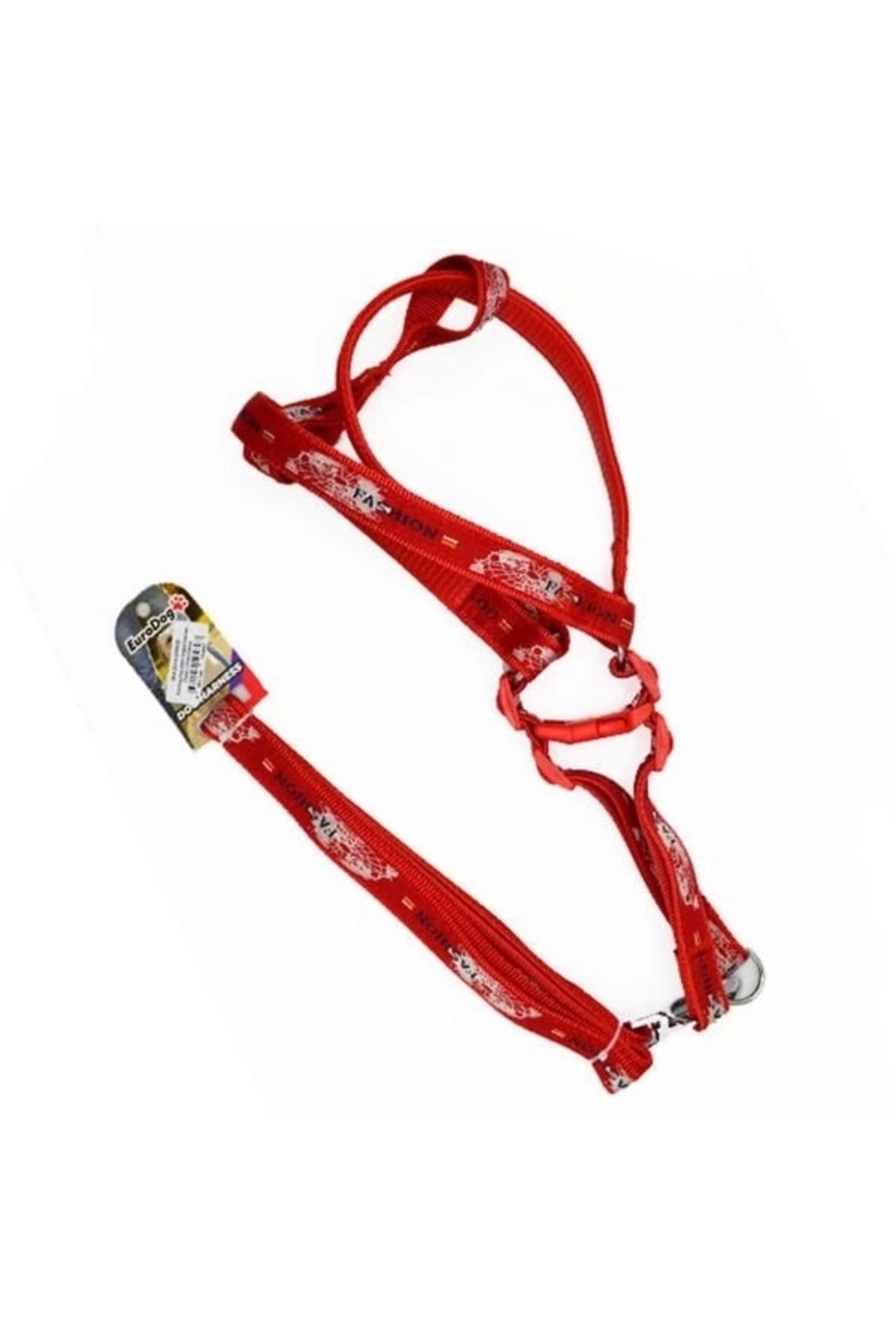 YNT İthalat Euro Dog Köpek Uzatma Tasması ve Göğüs Tasması Takımı Kırmızı/Beyaz 25 Mm 120 Cm