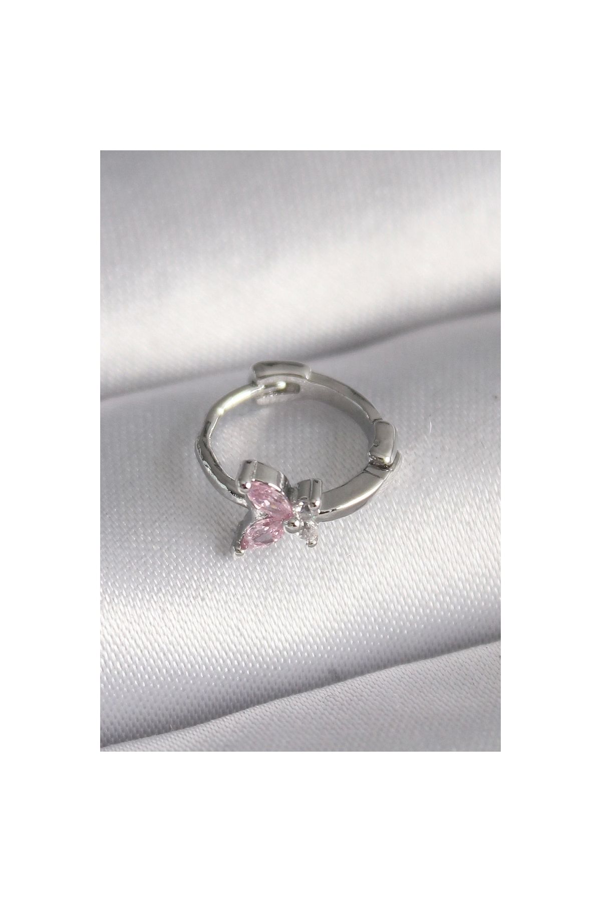 Marsilyan 316L Çelik Gümüş Renk Pembe Zirkon Taşlı Kelebek Model Tragus Piercing - TJ-PR1331