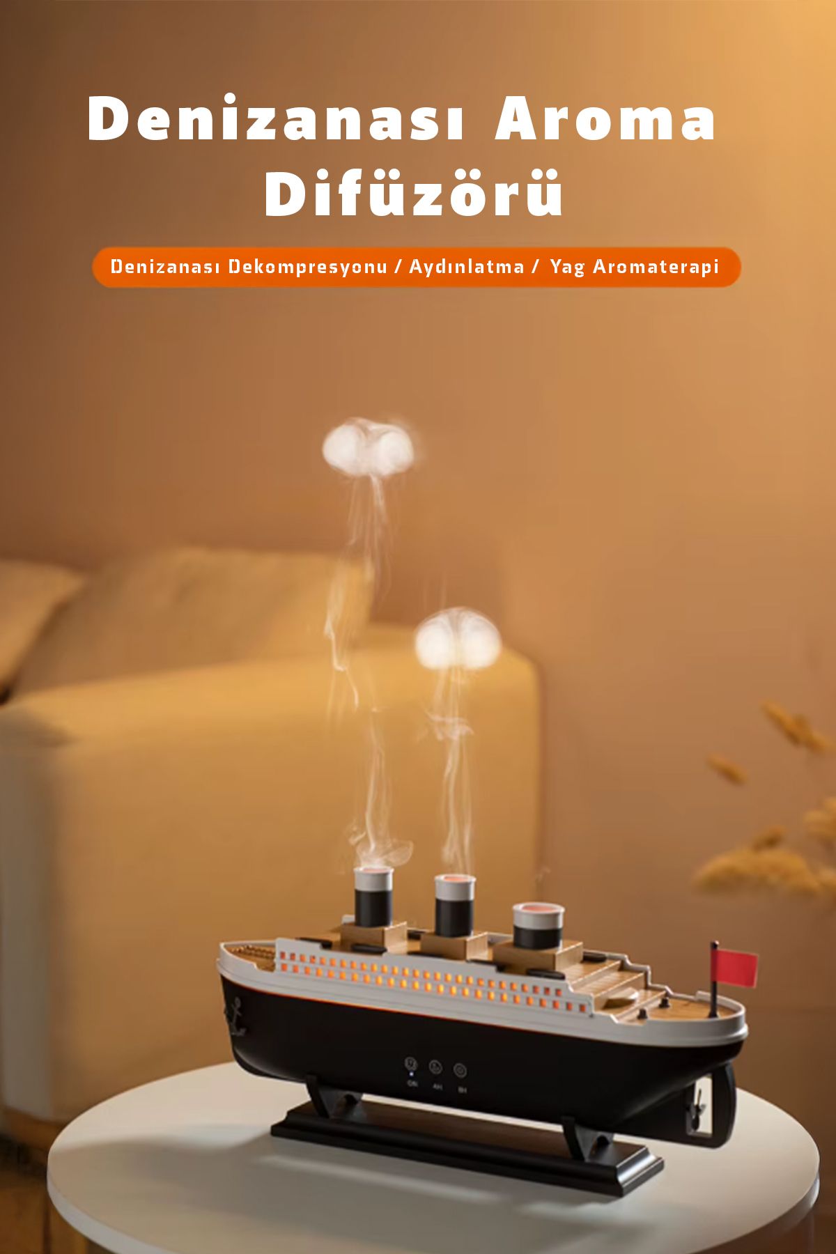 iHome Titanic Gemi Modeli Hava Nemlendirici 250 ml Uçucu Yağ Denizanası & Duman Halkası Sprey Nemlendirici