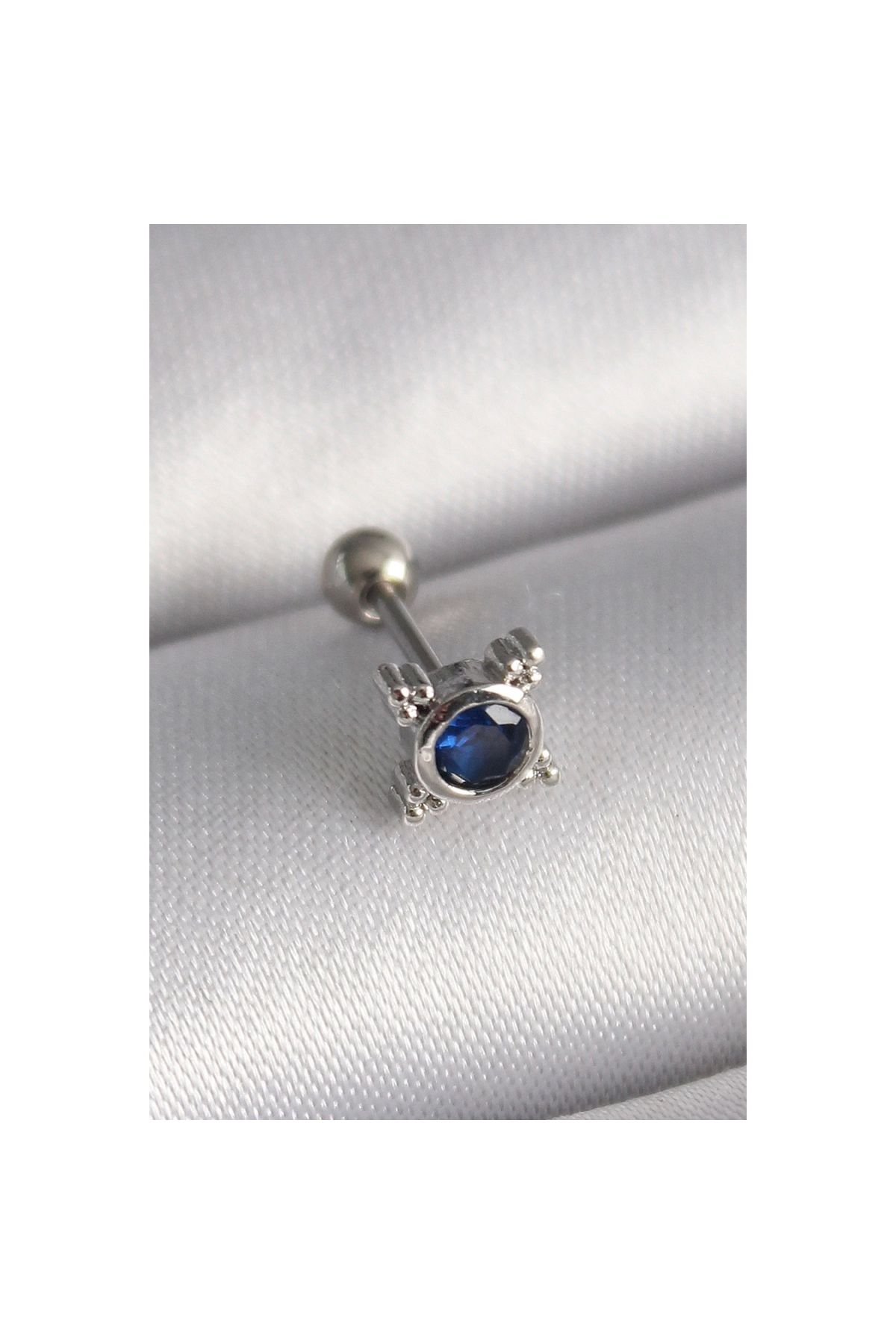 Marsilyan 316L Çelik Gümüş Renk Mavi Zirkon Taşlı Tragus Piercing - TJ-PR1271