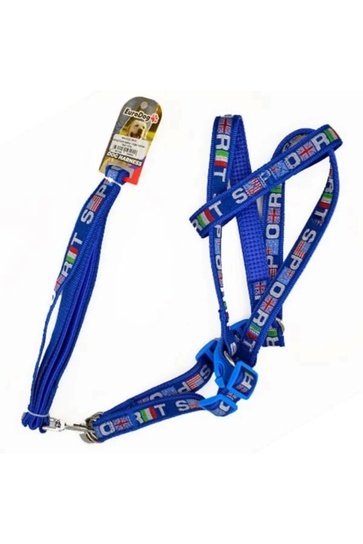 YNT İthalat Euro Dog Köpek Uzatma Tasması ve Göğüs Tasması Takımı Mavi/Beyaz 20 Mm 120 Cm