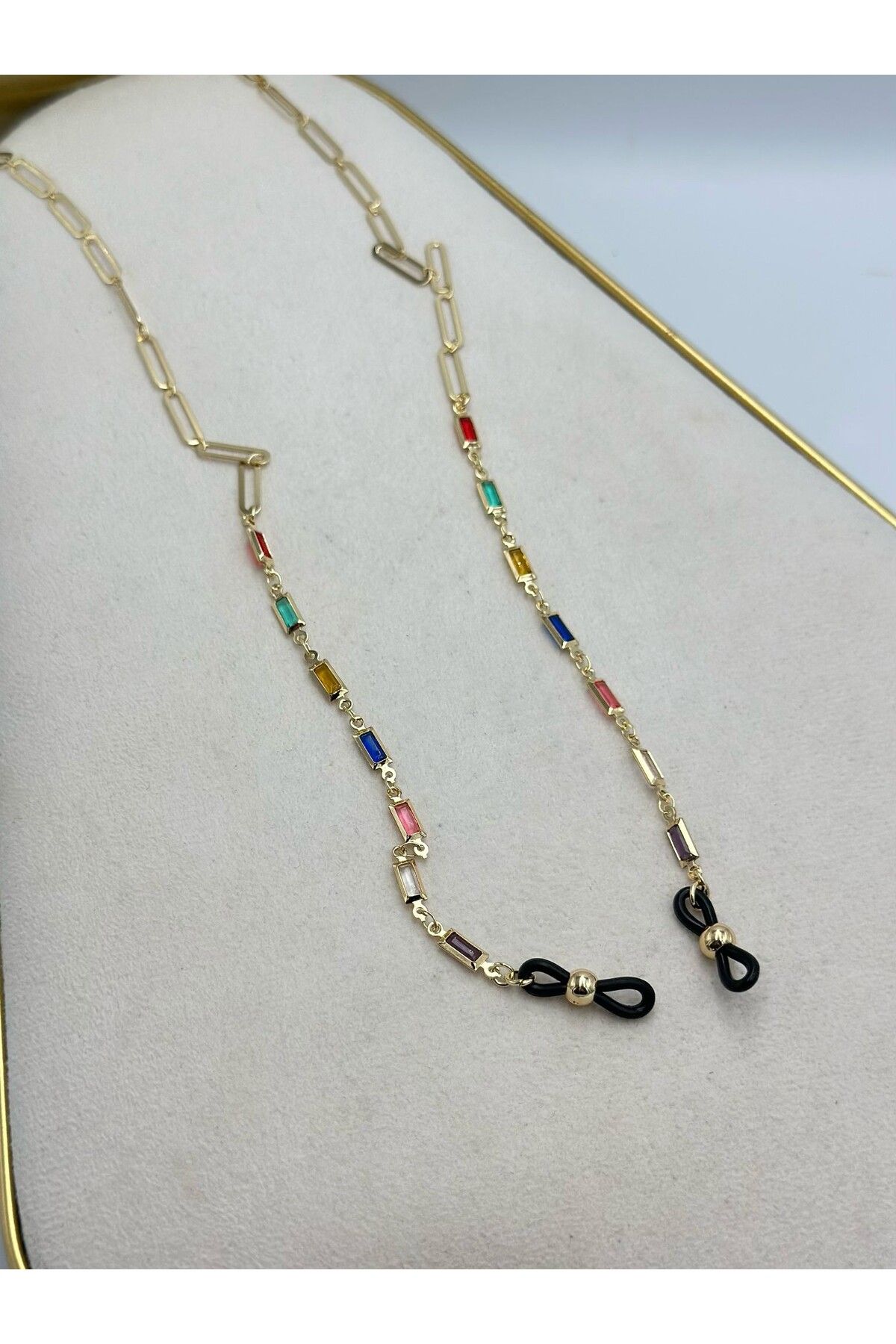 MyladyAccessoriess Renkli Baget Taş Detay Altın Kaplama Gözlük İpi