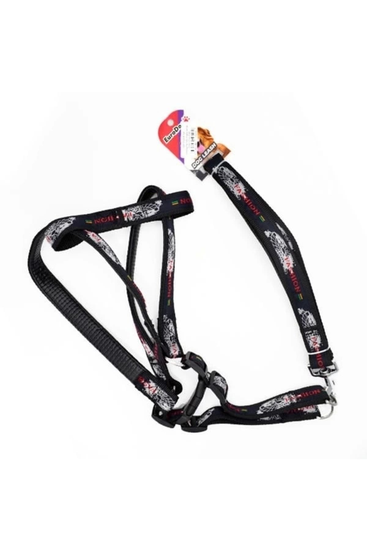 YNT İthalat Euro Dog Köpek Uzatma Tasması ve Göğüs Tasması Takımı Siyah 26 Mm 120 Cm