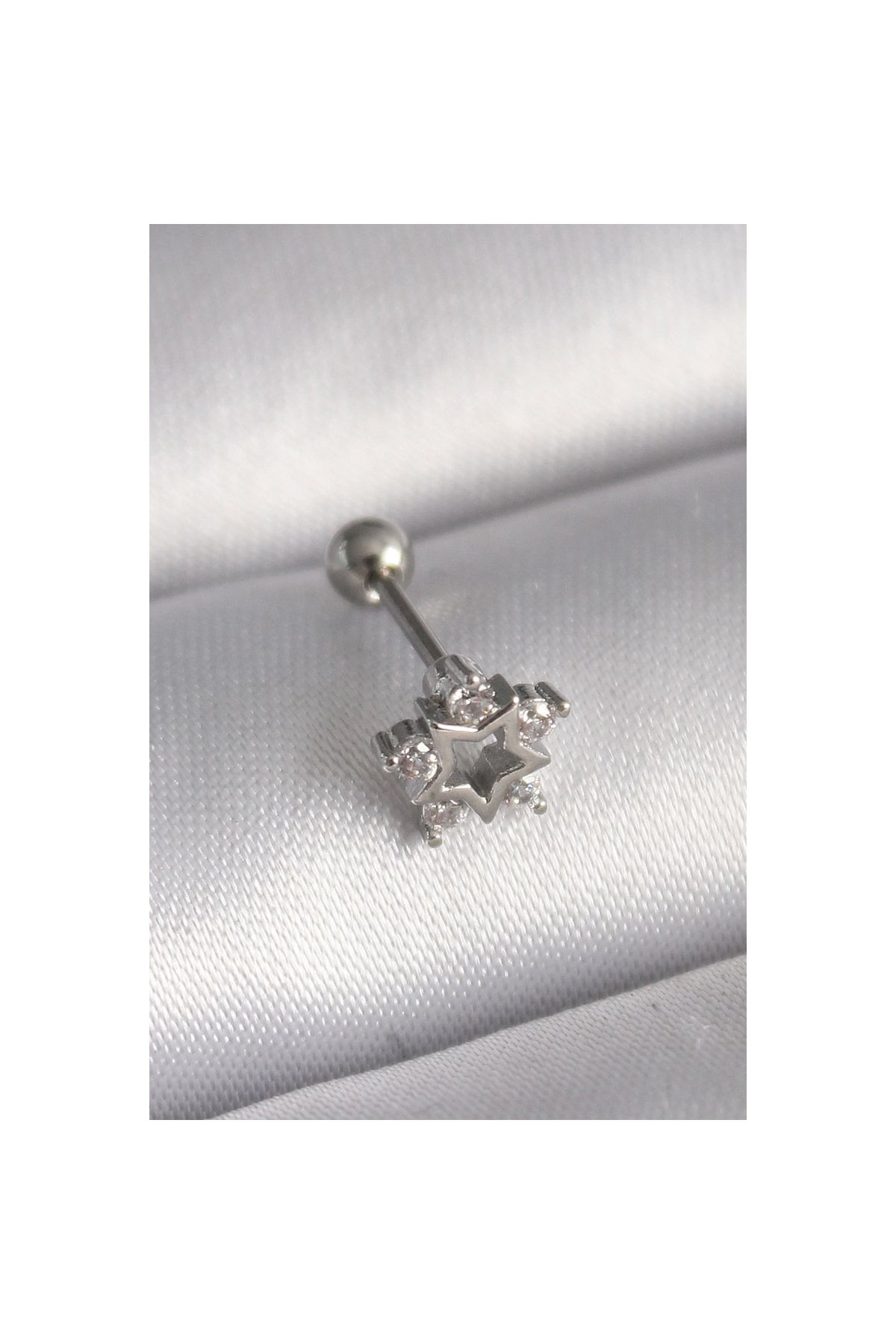 Marsilyan 316L Çelik Gümüş Renk Zirkon Taşlı Yıldız Model Tragus Piercing - TJ-PR1297