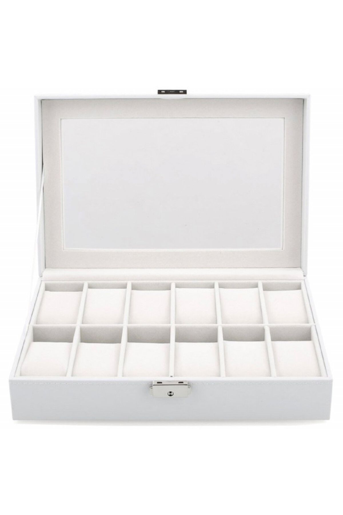 PUFO-Elegant storage box with compartments for 12 watches, Pufo Premium model with key, white 3