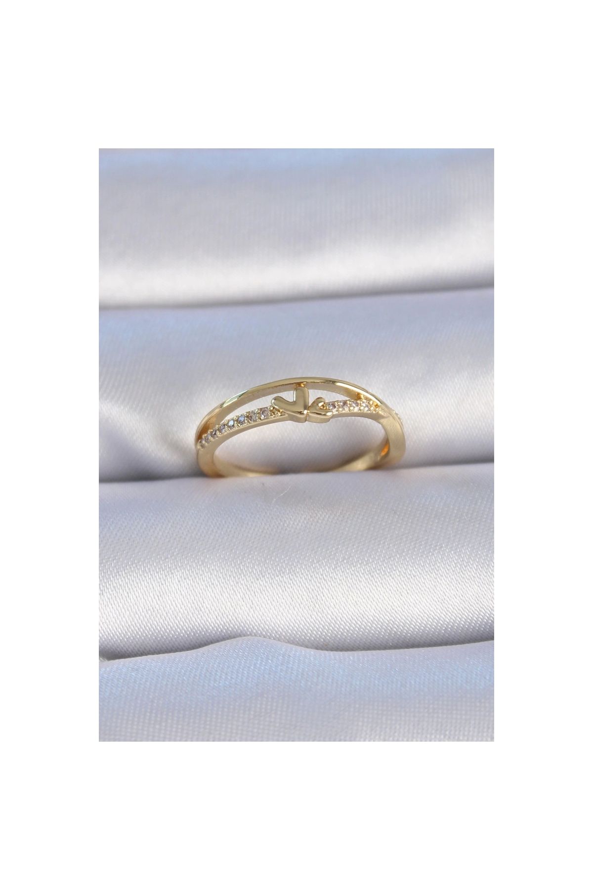 Marsilyan Pirinç Gold Renk Zirkon Taşlı Kalp Model Kadın Yüzük - TJ-BYK3302