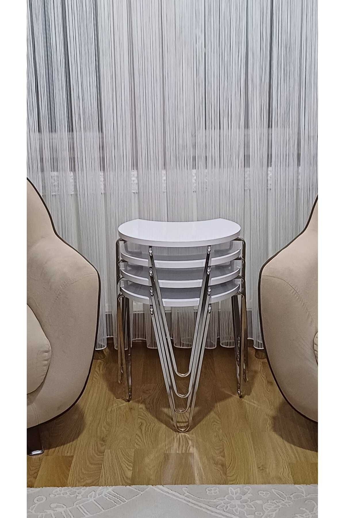 HABİGO Ay Parçası MDF Tabla, METAL Ayaklı Zigon ve Orta Sehpa – 4 Parçalı Çok Amaçlı Sehpa Seti