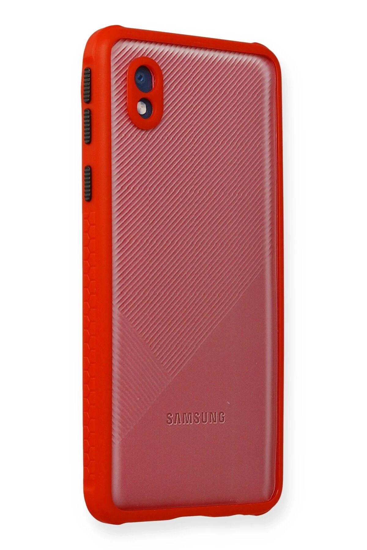 NewFace Samsung Galaxy A01 Core Kılıf Miami Şeffaf Silikon - Kırmızı JOJUA