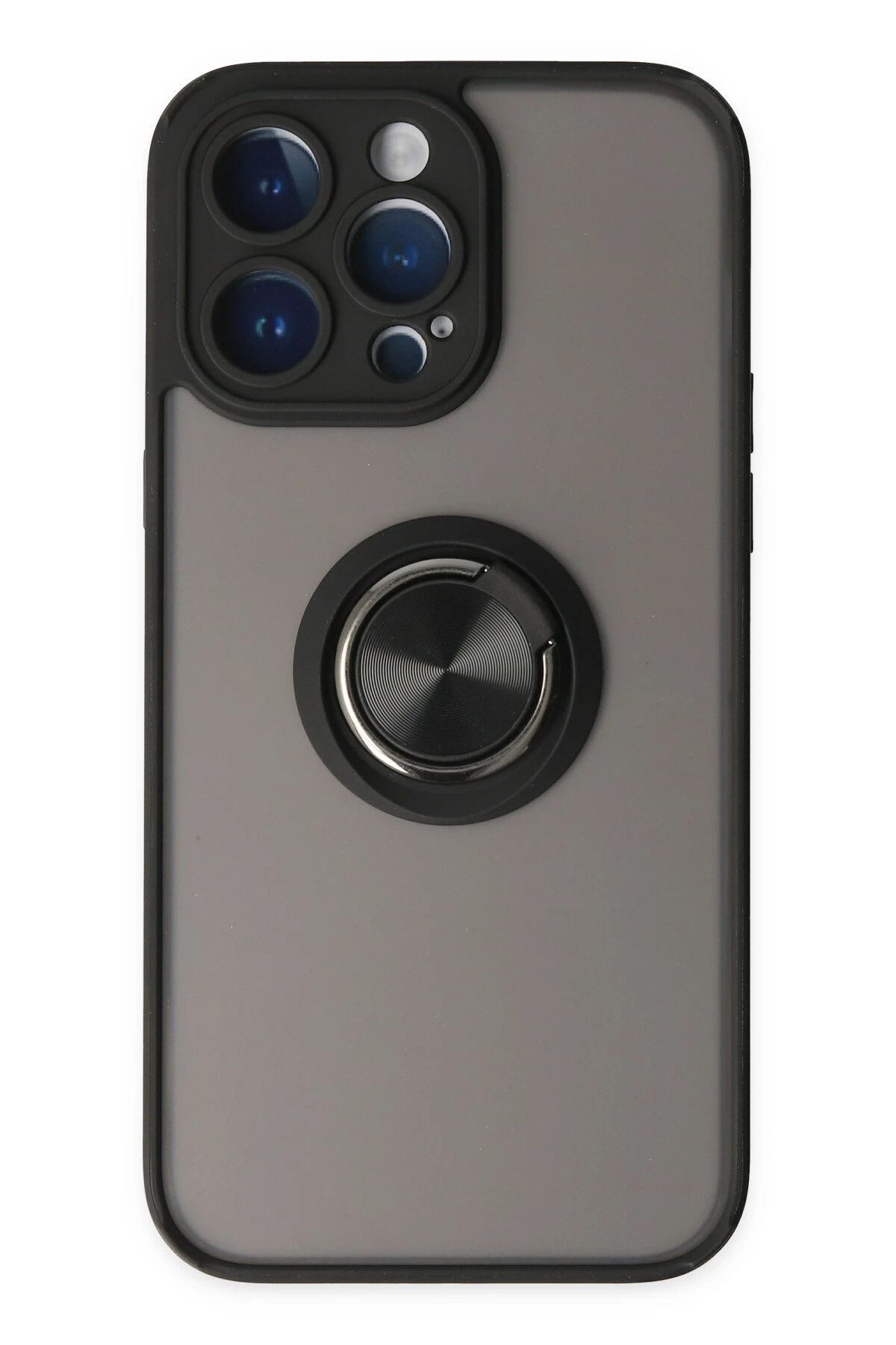 NewFace iPhone 14 Pro Kılıf Montreal Yüzüklü Silikon Kapak - Siyah YNSMR