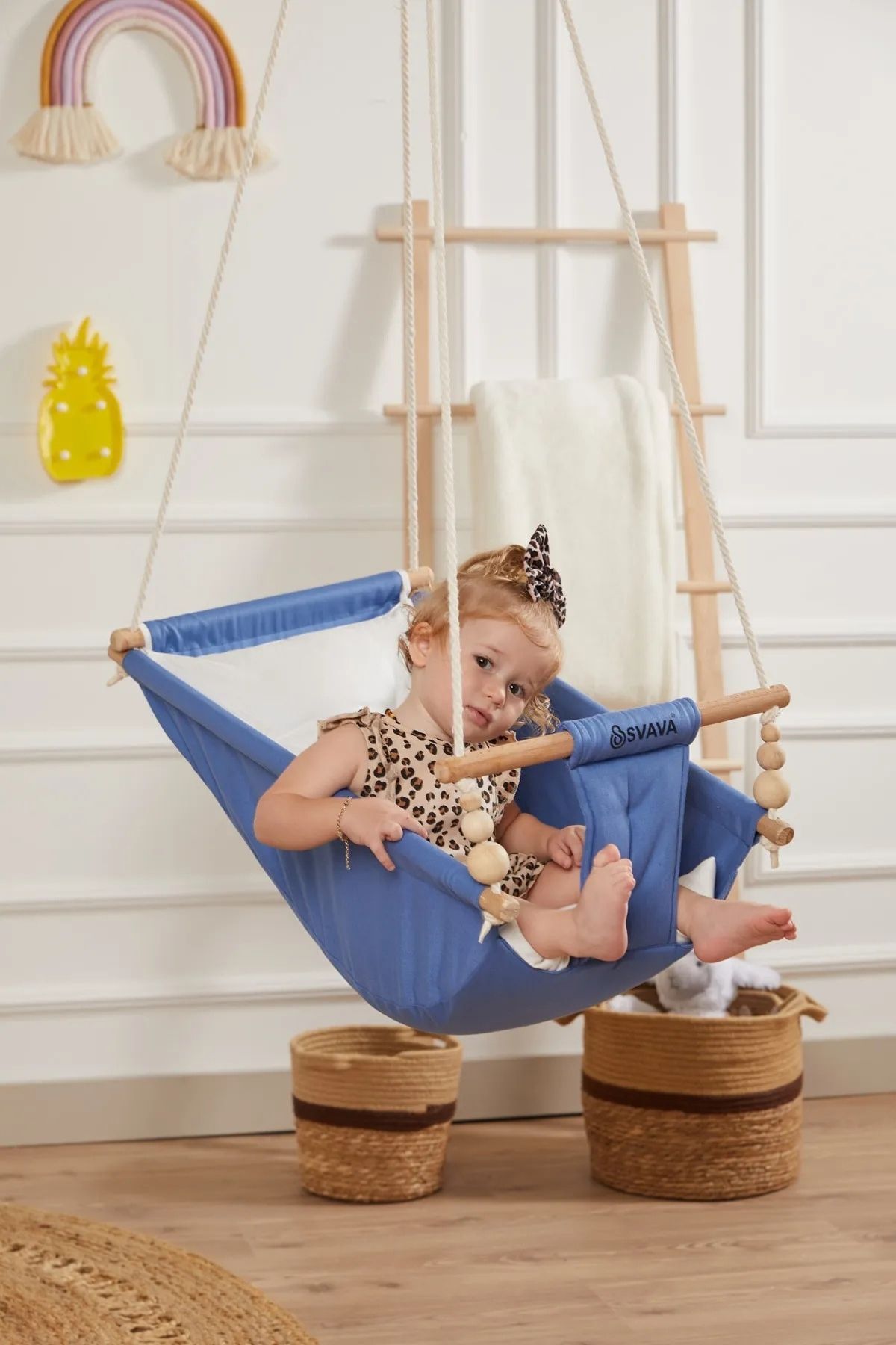scoco Rüya Ahşap Bebek Hamak %100 Pamuklu Ev Tipi Tavan Salıncak