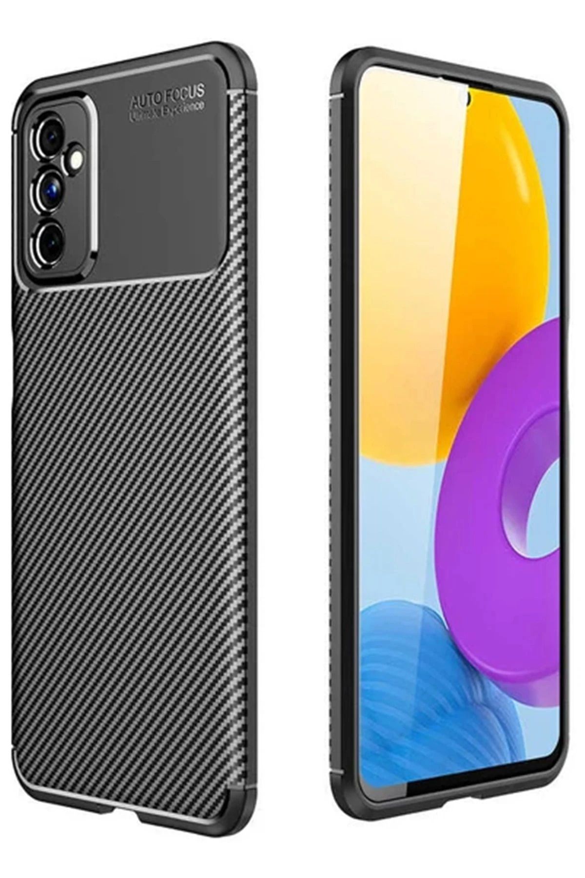 NewFace Samsung Galaxy M52 5G Kılıf Auto Focus Karbon Kapak - Siyah HNZRN
