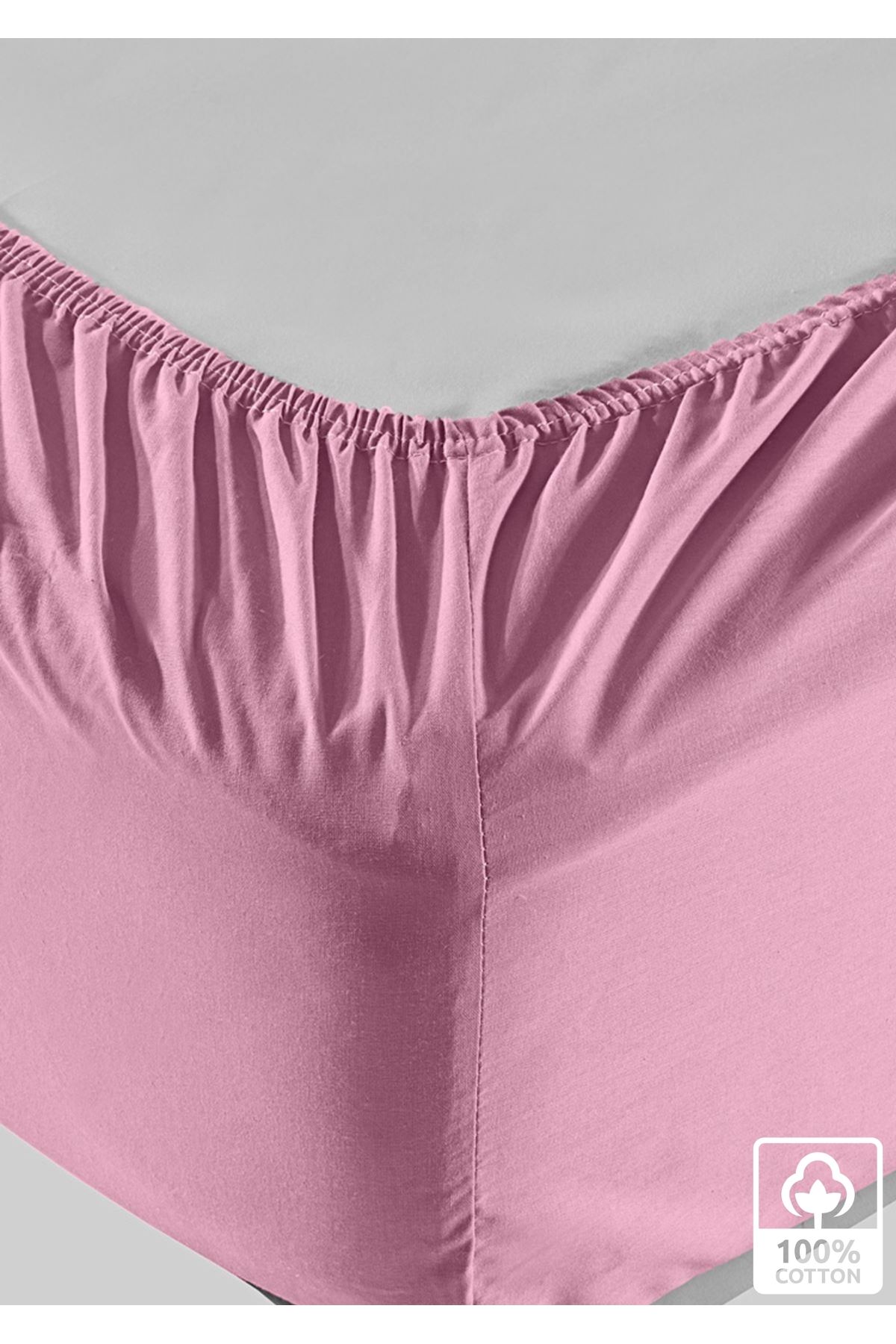 Sivalde-100% Cotton Ranforce Double Fitted Pink Pillowcase Elastic Sheet Set 3