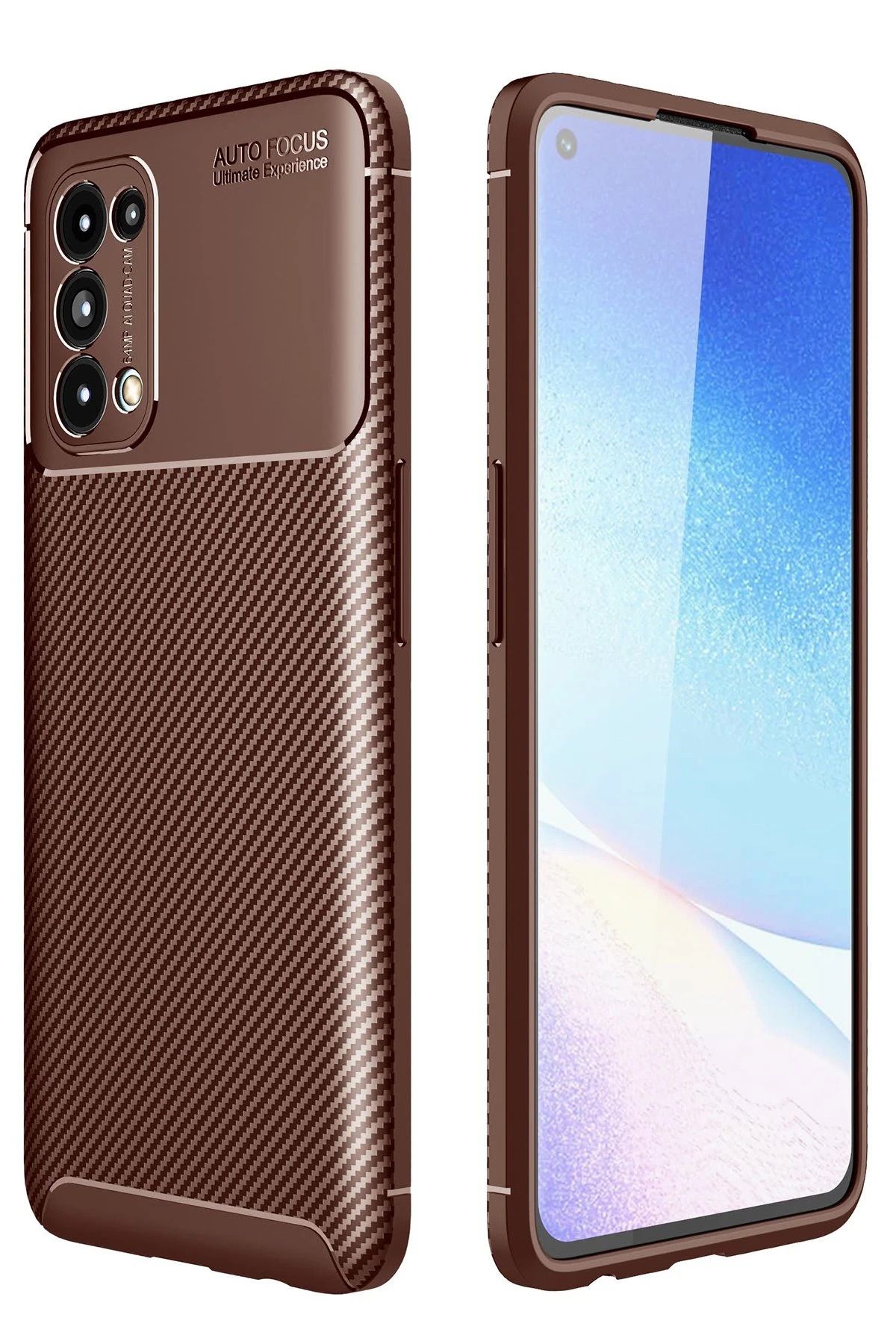 NewFace Reno 5 Kılıf Auto Focus Karbon Kapak - Kahverengi JOJUA