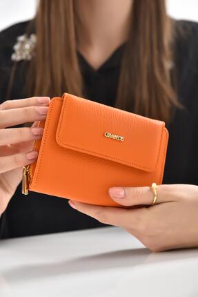 Grande 3802 Hakiki Gerçek Deri Küçük Kadın Cüzdanı Flother Turuncu