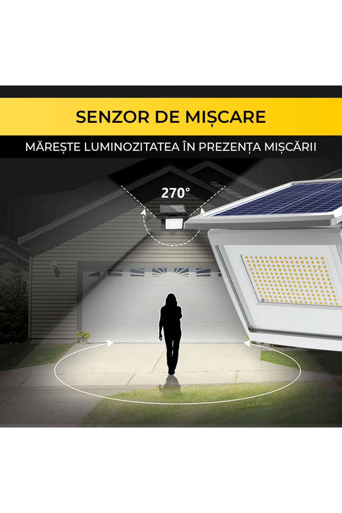 CLASSLIGHTS-Reflector solar LED, 100W, panou solar policristalin, interior/exterior, baterie 10.000 mAh 6