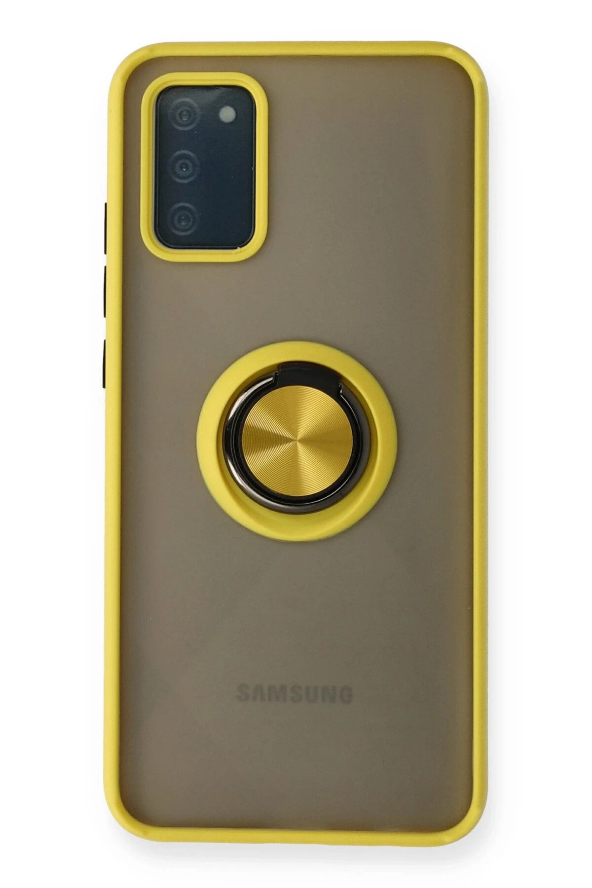 NewFace Samsung Galaxy A02S Kılıf Montreal Yüzüklü Silikon Kapak - Sarı INSLM