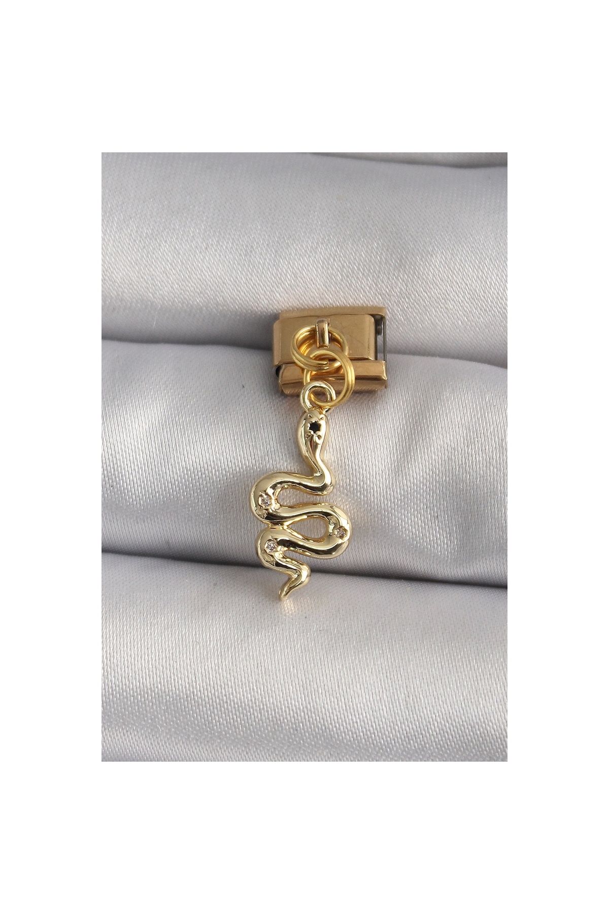 Marsilyan 316L Çelik Gold Renk Sallantı Yılan Model Nomination Charm - TJ-BC1199