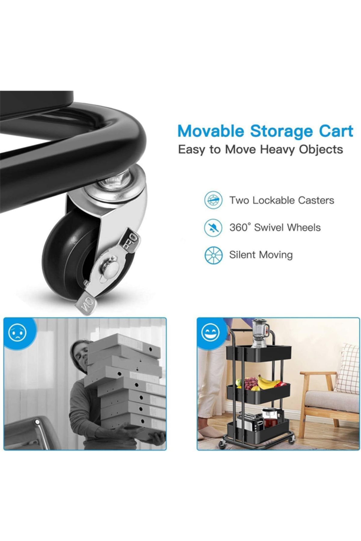 DRAMA HOME-Multi-purpose storage cart with wheels 85*42*36cm Modern design for perfect organization 4