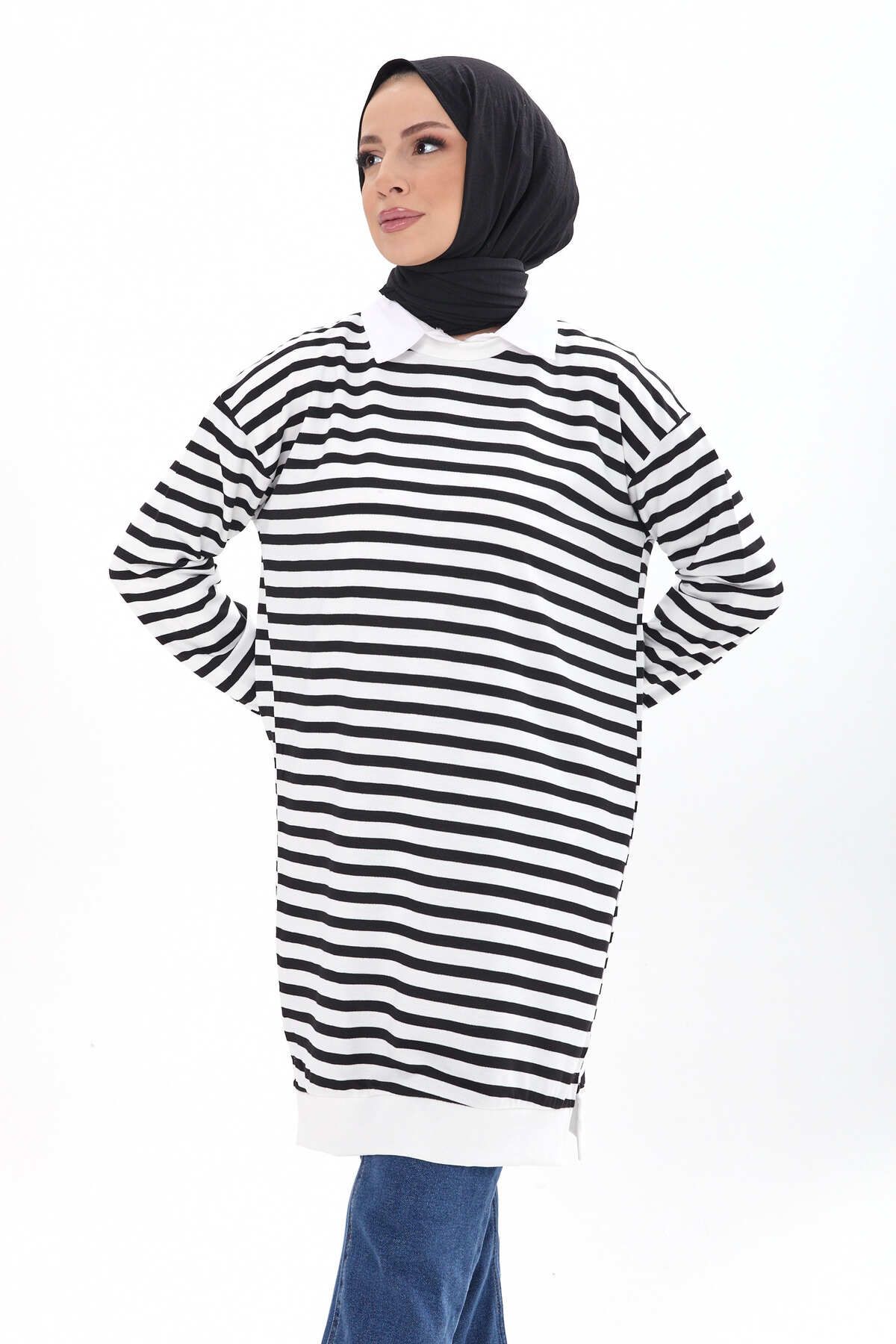TOFİSA Çizgili Tunik Siyah - 23925