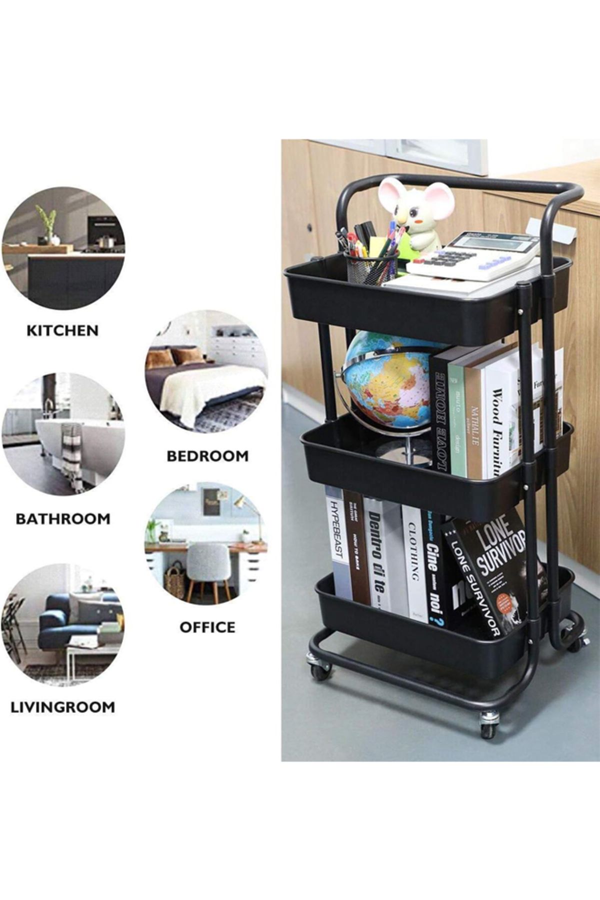 DRAMA HOME-Multi-purpose storage cart with wheels 85*42*36cm Modern design for perfect organization 3