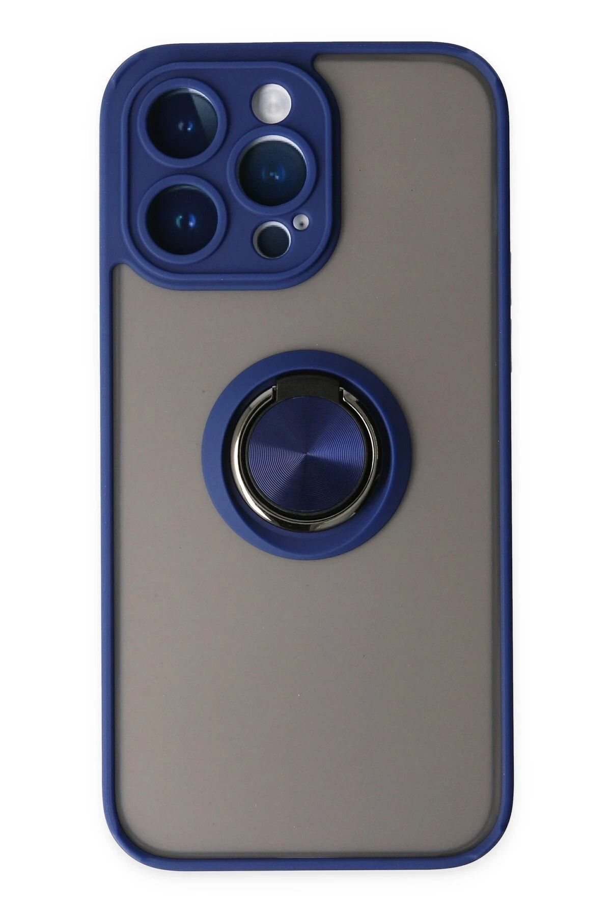 NewFace iPhone 14 Pro Max Kılıf Montreal Yüzüklü Silikon Kapak - Lacivert LZWDR