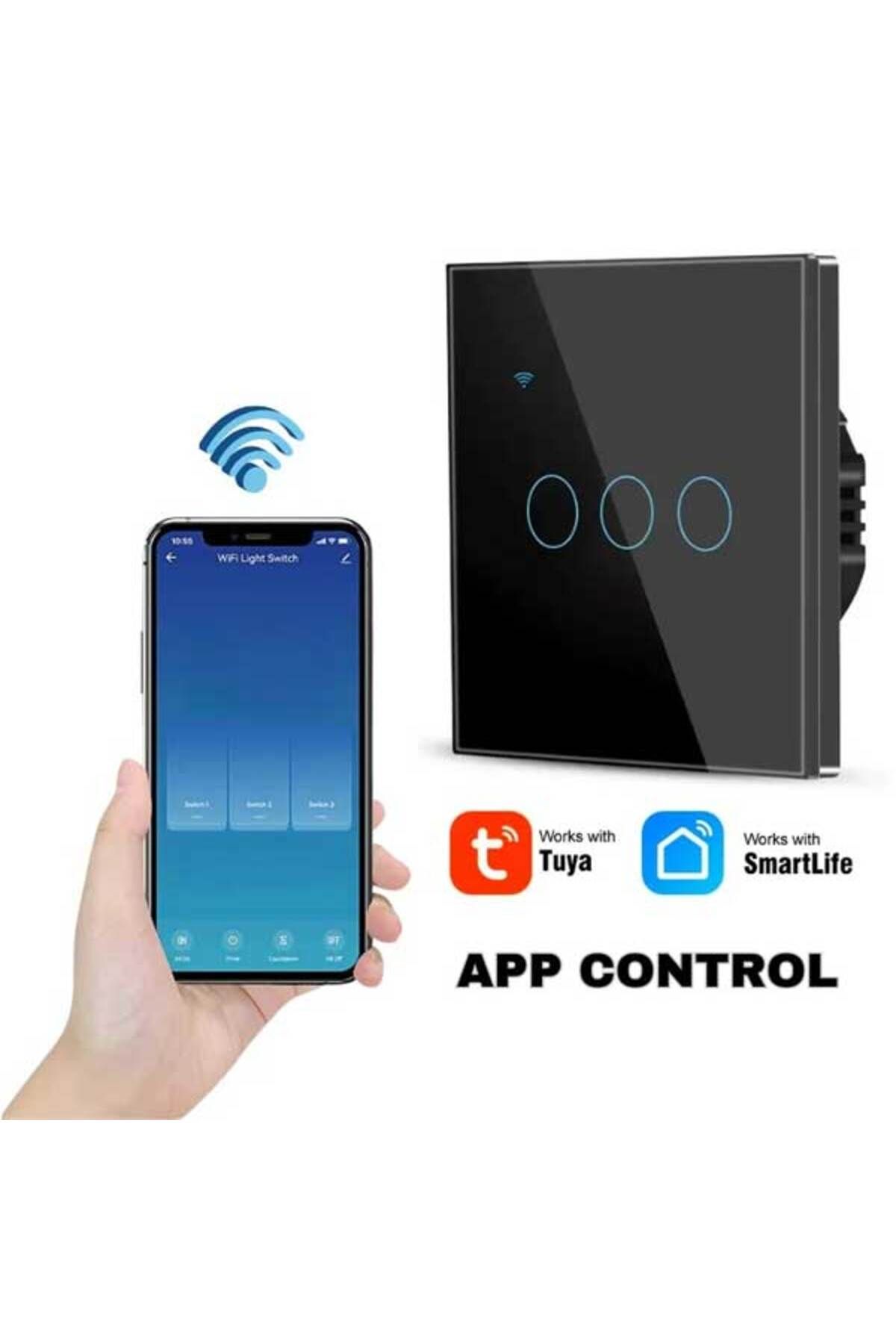 CLASSLIGHTS-Întrerupător inteligent triplu tactil, Negru, WiFi, Classlights, 10A, Control vocal, Smart Life / Tuya, LED 3