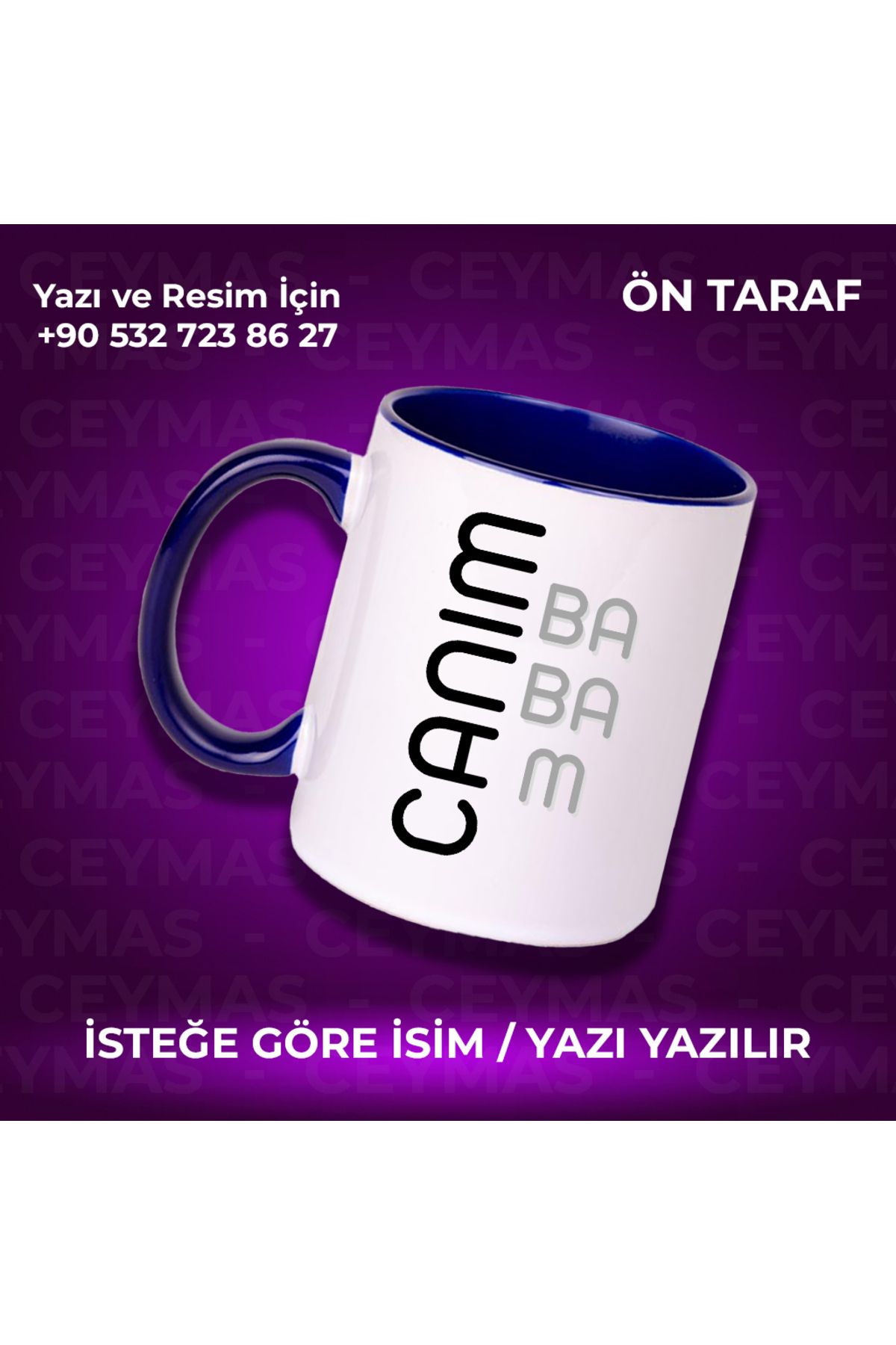 Ceymas Hediyelik Kişiye Özel İsim Baskılı Canım Babam Renkli Kupa Bardak