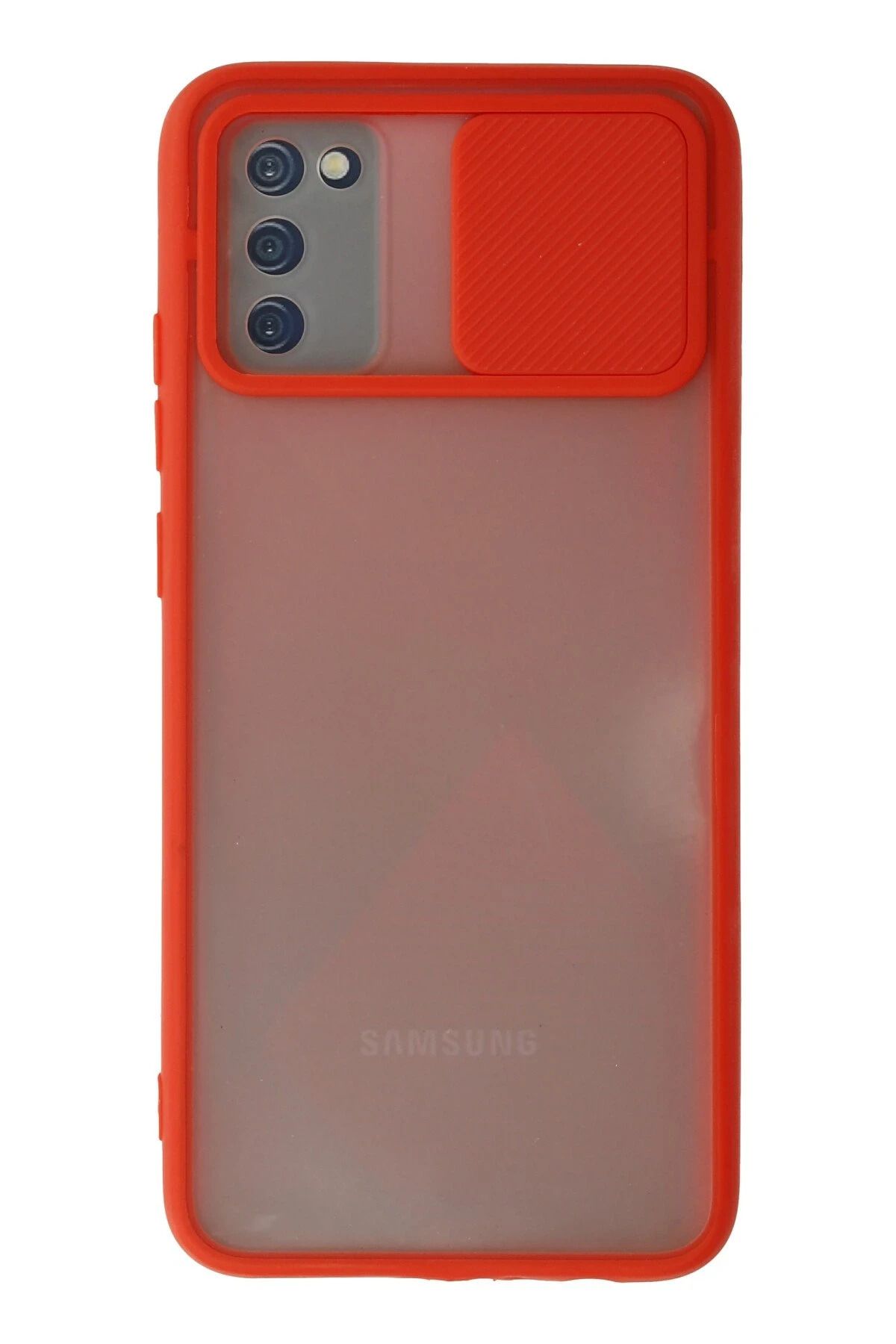 NewFace Samsung Galaxy A02S Kılıf Palm Buzlu Kamera Sürgülü Silikon - Kırmızı INSLM