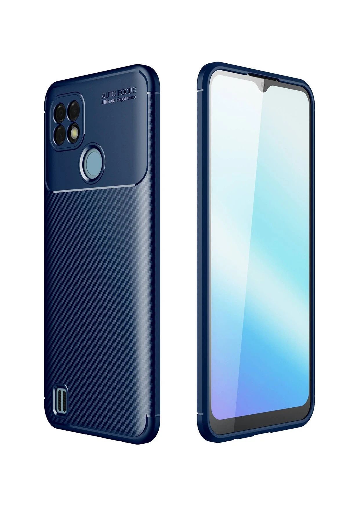 NewFace Realme C25 Kılıf Auto Focus Karbon Kapak - Lacivert FERRG
