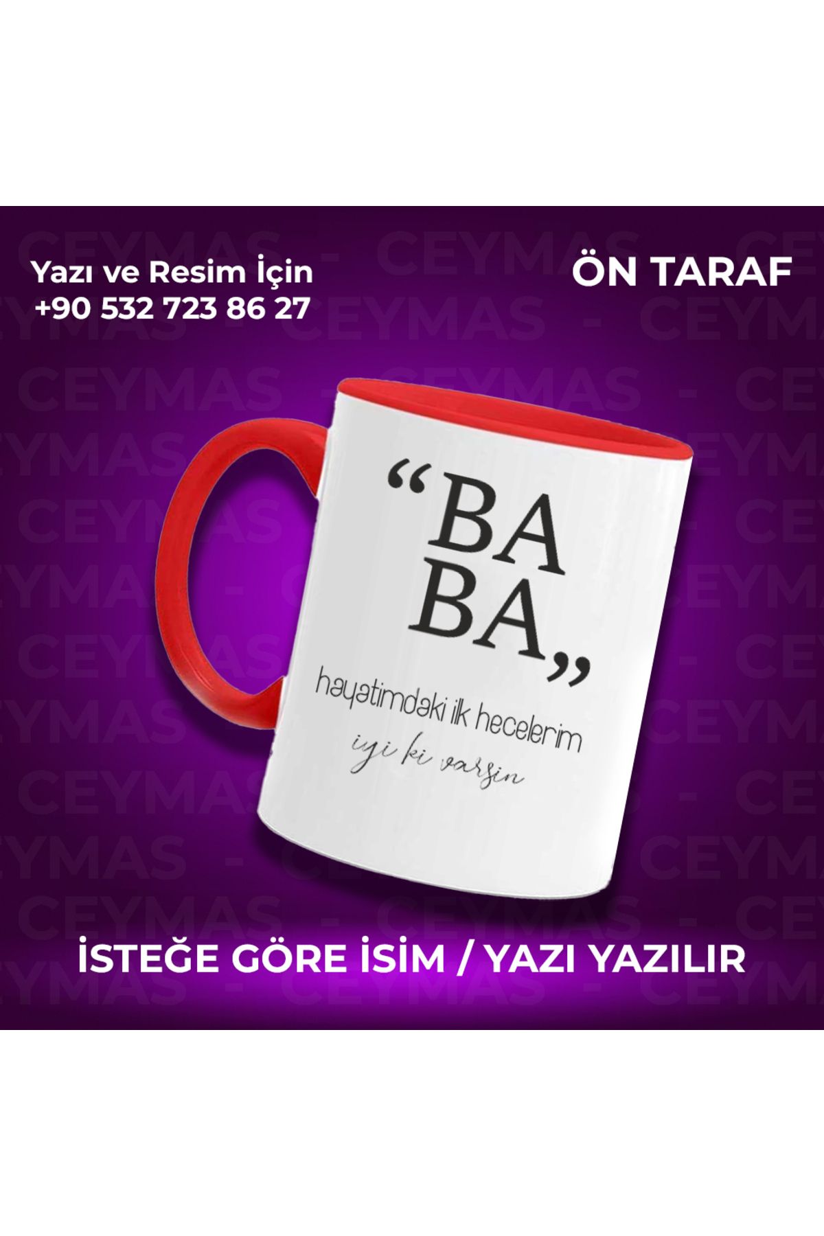 Ceymas Hediyelik Kişiye Özel İsim Baskılı Baba Kupa Bardak