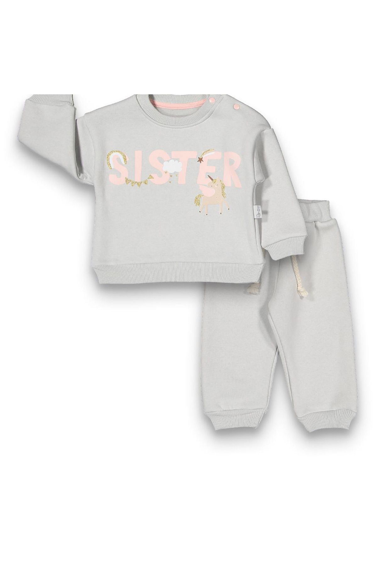 baby flamindo KIZ ÜÇ İPLİK SISTER BASKILI BEBEK TAKIM