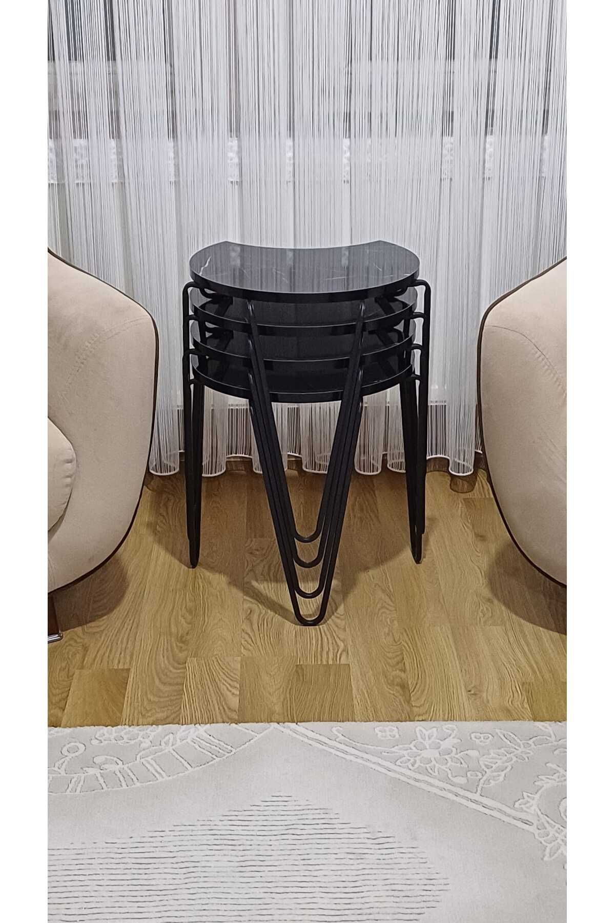 HABİGO Ay Parçası MDF Tabla, METAL Ayaklı Zigon ve Orta Sehpa – 4 Parçalı Çok Amaçlı Sehpa Seti
