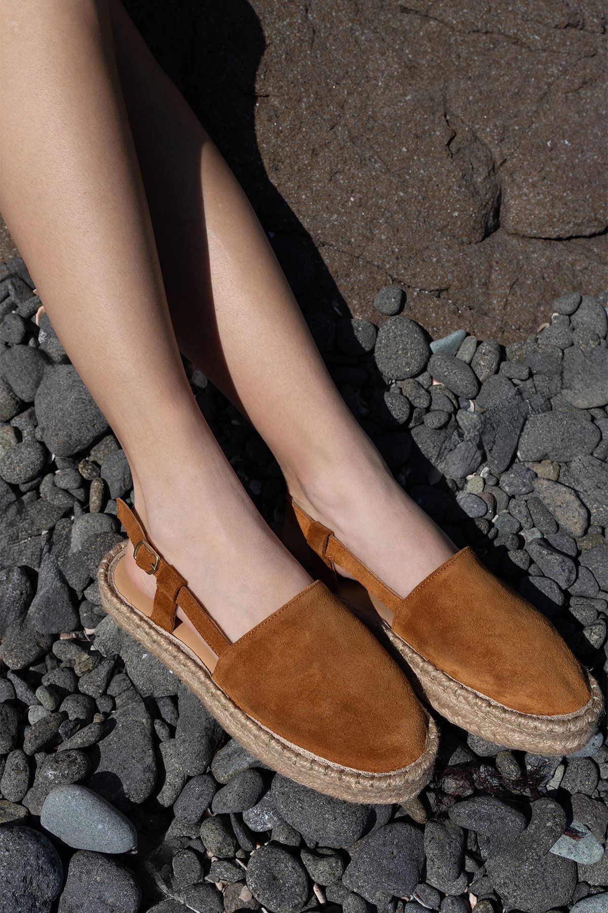 Marjin-Sandale espadrille pentru femei din piele intoarsa maro - spate deschis, piele naturala si esarfa de iuta 6