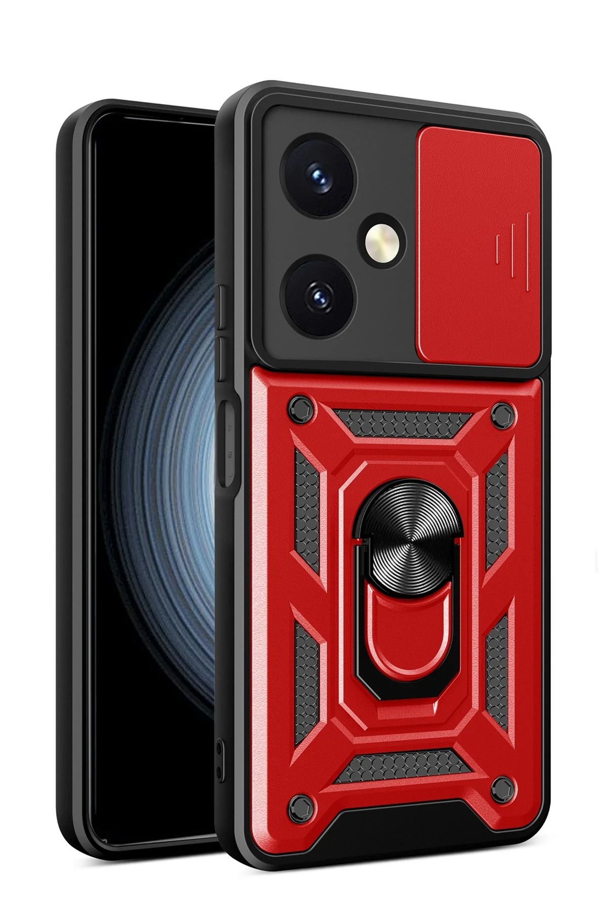 NewFace Vivo Y27 Kılıf Pars Lens Yüzüklü Silikon - Kırmızı NRMSA