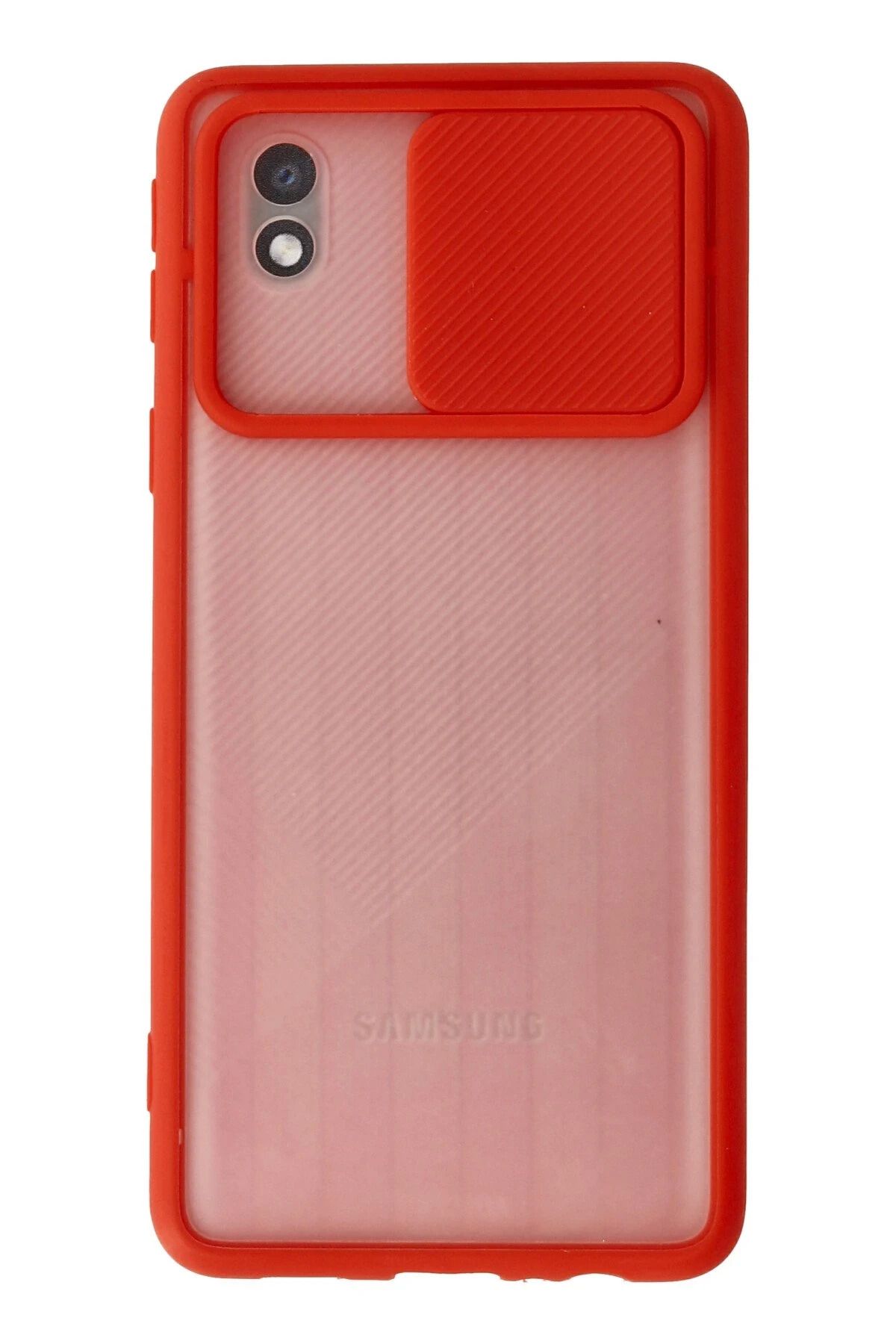 NewFace Samsung Galaxy A01 Core Kılıf Palm Buzlu Kamera Sürgülü Silikon - Kırmızı JOJUA