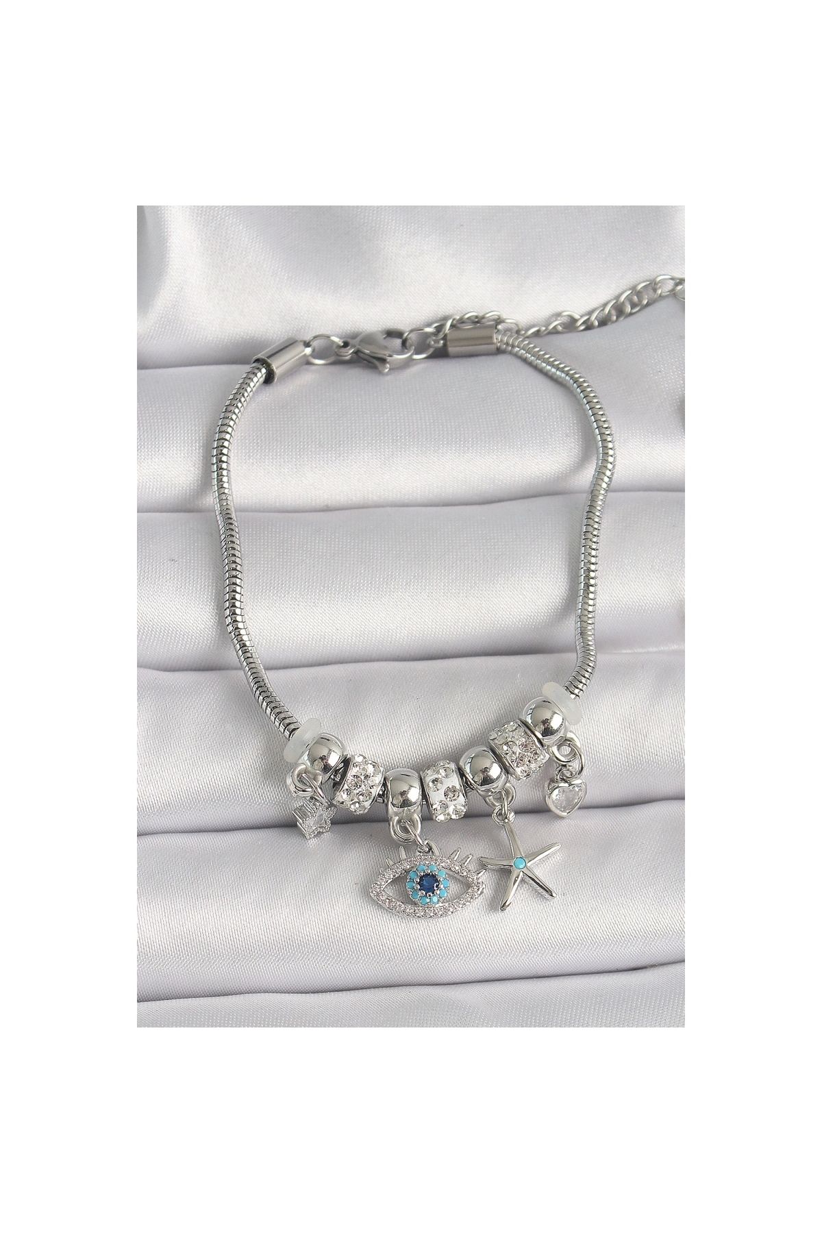 Marsilyan 316L Steel Silver Color Chain Dangle Zircon Stone