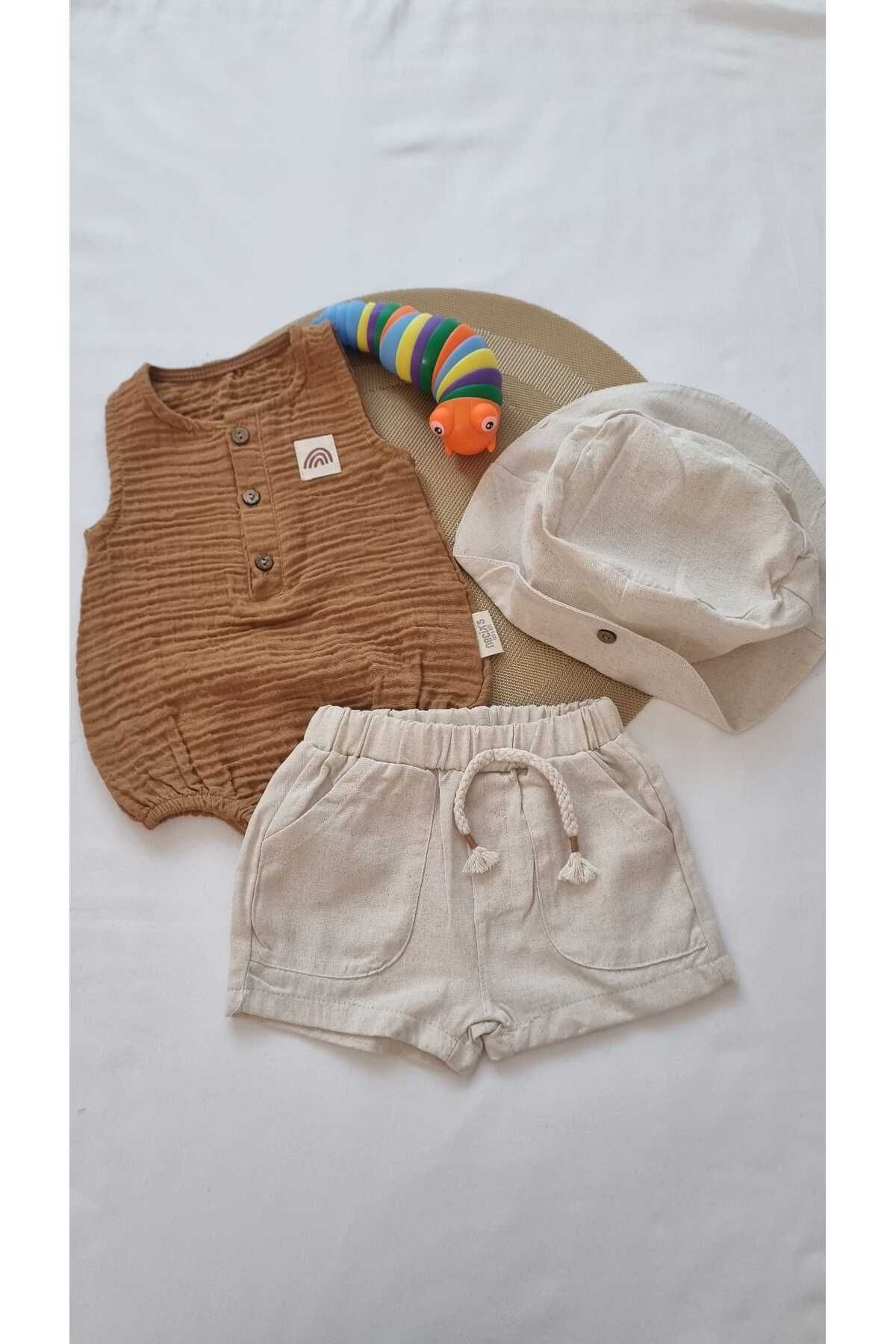 BABYSHMER Fotr Şapkalı Badili Şortlu Bebek Takım